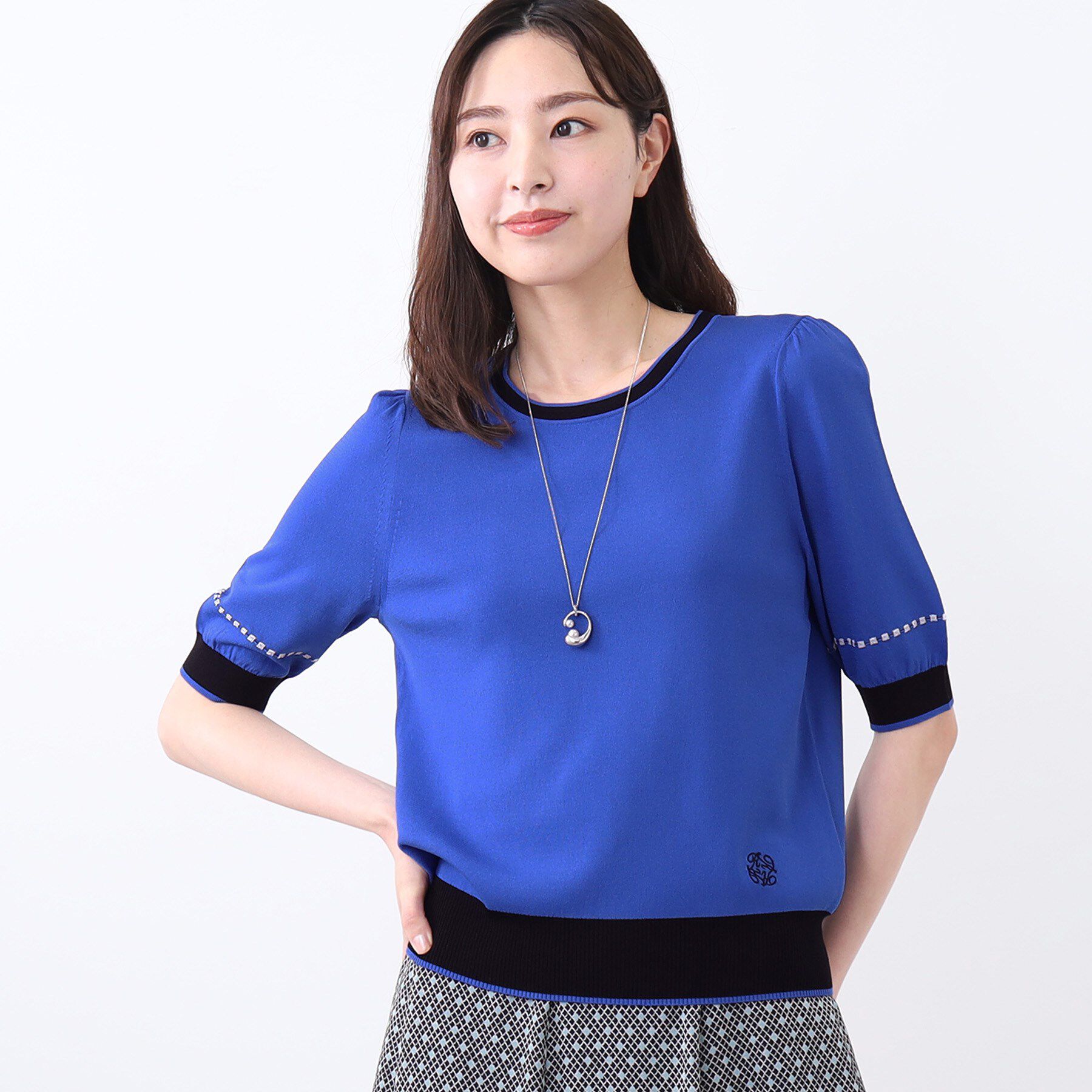 Reflect「【WEB先行カラーあり／手洗い可／アンサンブル可】バイカラー五分袖ニット」|ニット・セーター|