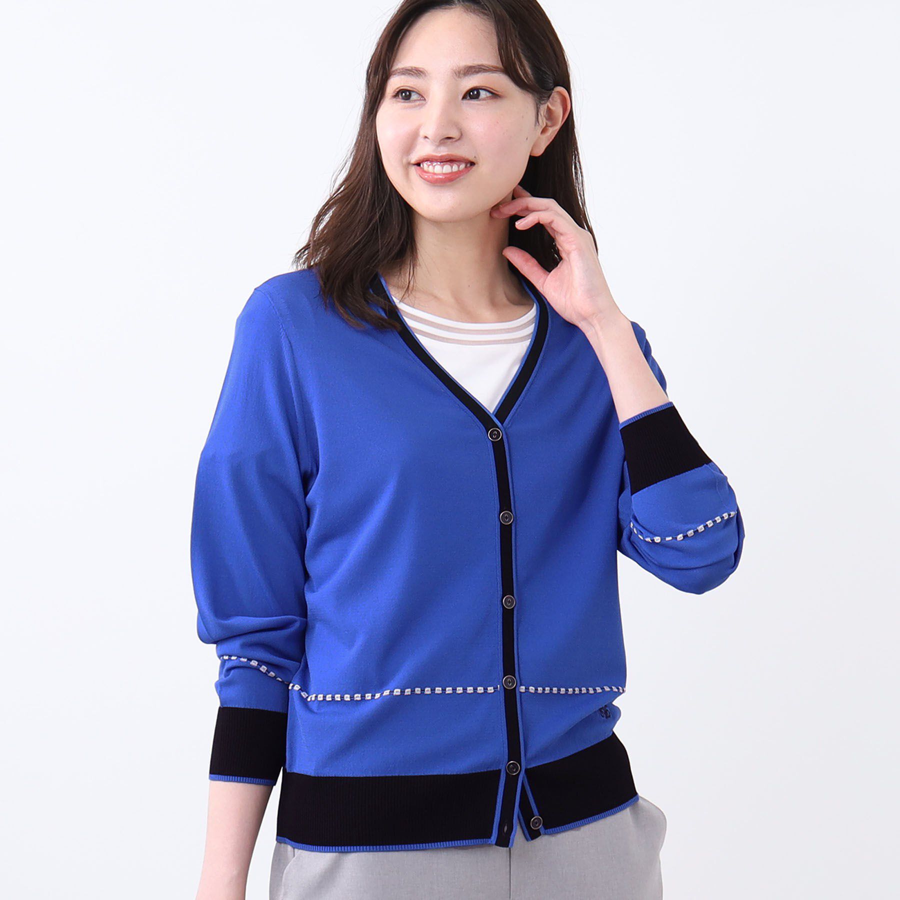 Reflect「【WEB先行カラーあり／手洗い可／アンサンブル可】バイカラーカーディガン」|カーディガン|