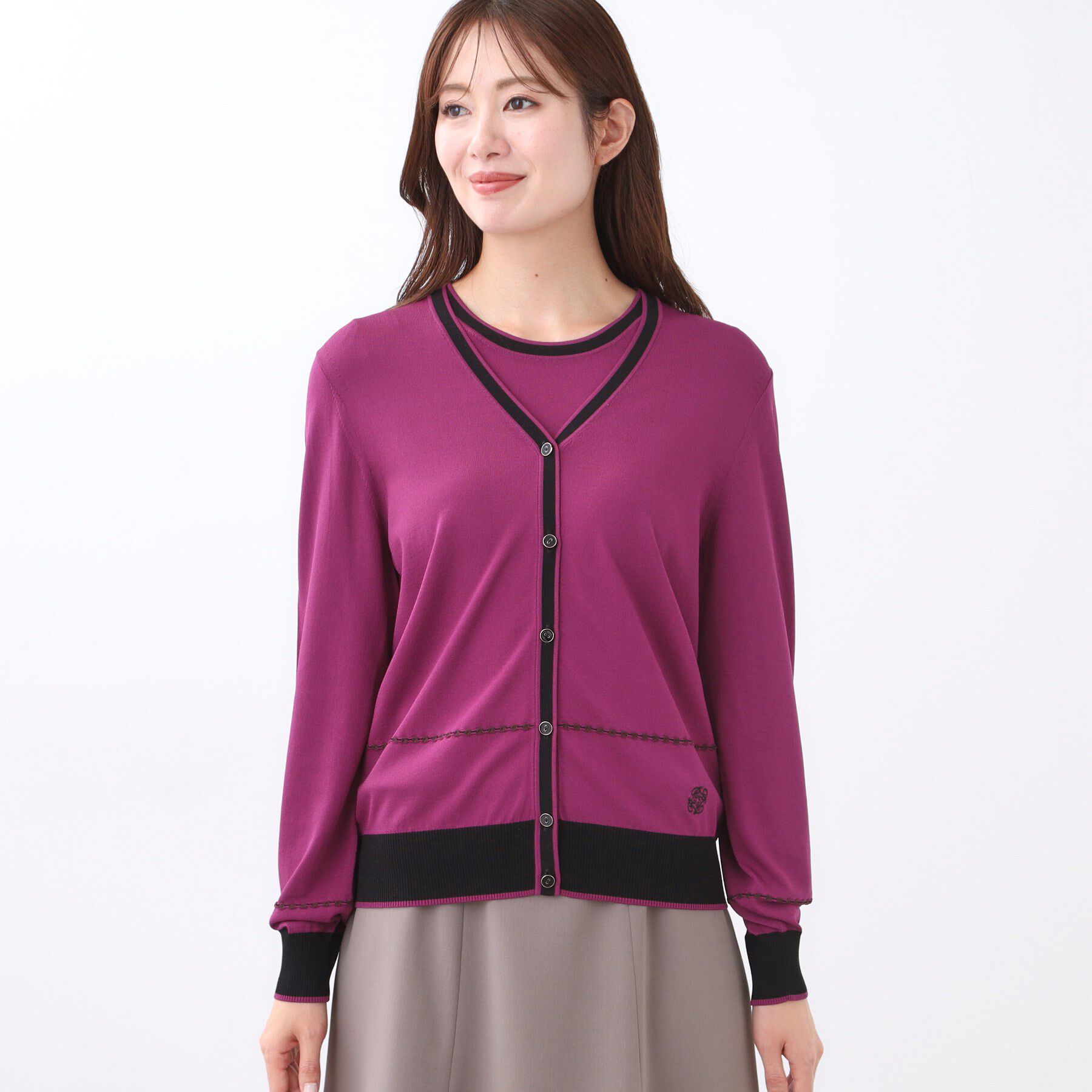 Reflect「【WEB先行カラーあり／手洗い可／アンサンブル可】バイカラーカーディガン」|カーディガン|