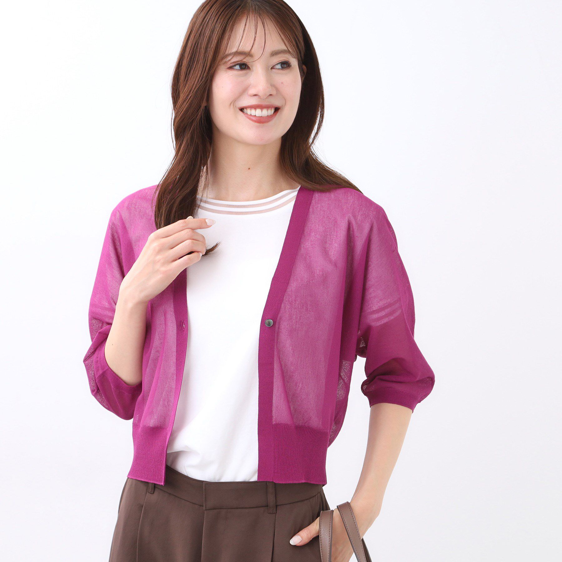 Reflect「【手洗い可】ボレロ風シアーカーディガン」|カーディガン|ピンク(074)
