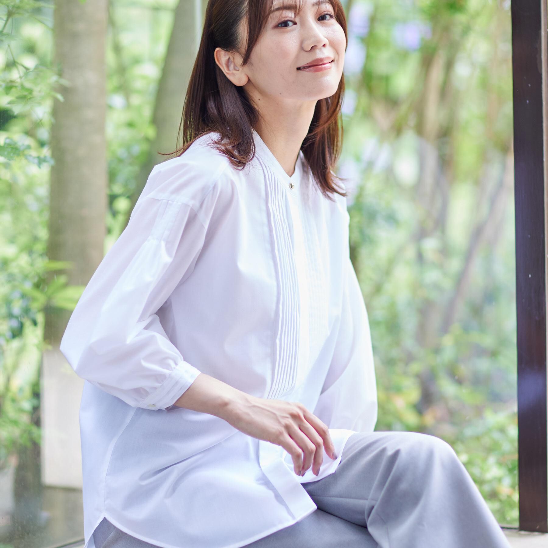 Reflect「【程よいゆとり感／体型カバー】ピンタックデザインシャンブレーブラウス」|シャツ・ブラウス|