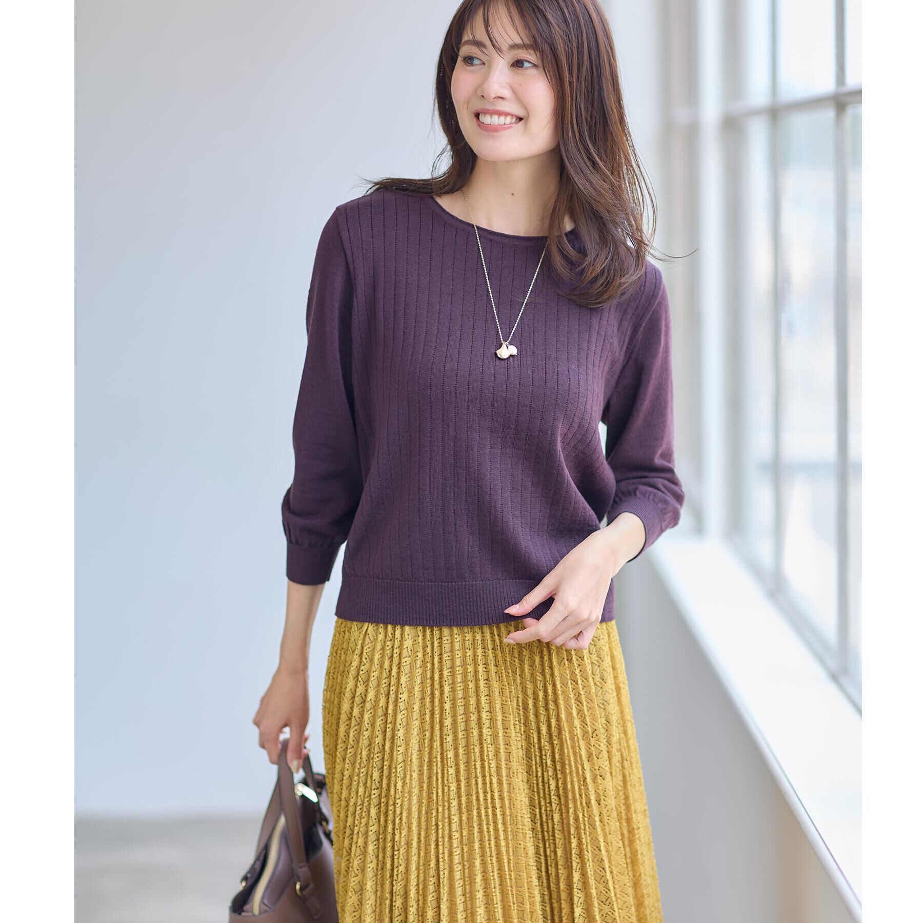 Reflect「【WEB先行カラーあり／インナーにおすすめ◎／アンサンブル可】すっきり見え縦編み柄ニット」|ニット・セーター|