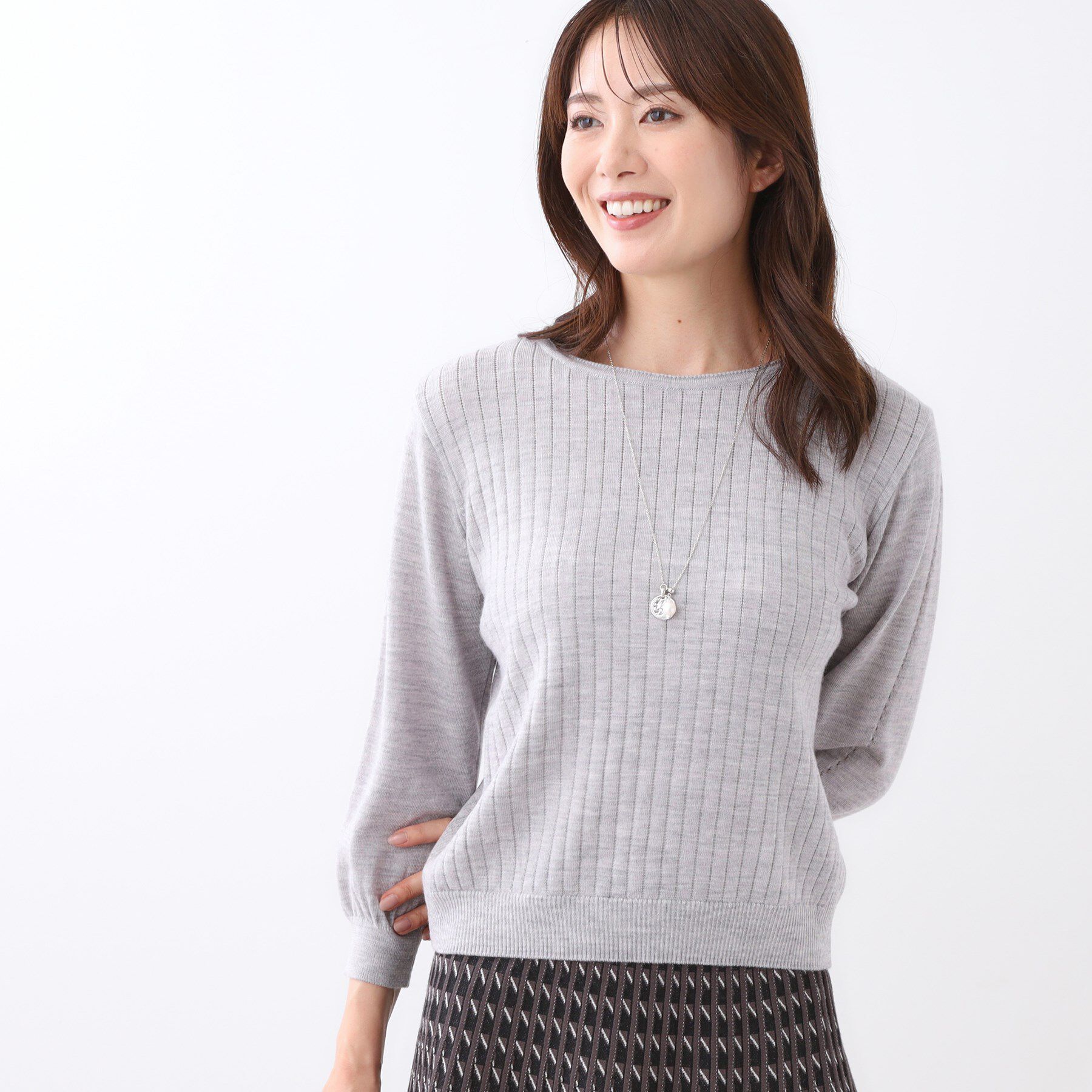 Reflect「【WEB先行カラーあり／インナーにおすすめ◎／アンサンブル可】すっきり見え縦編み柄ニット」|ニット・セーター|