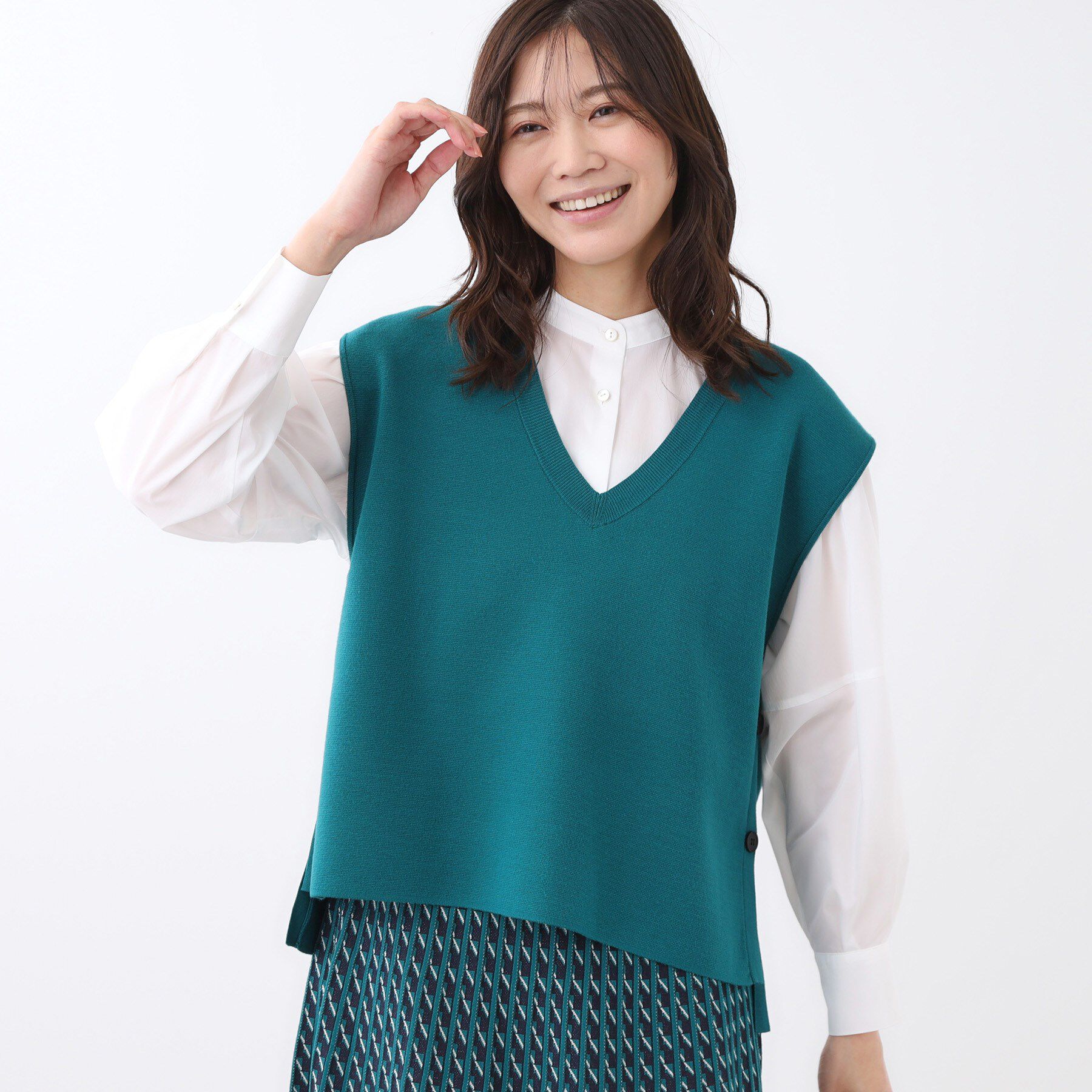 Reflect「【WEB先行カラーあり／セットアップ可】Vネックニットベスト」|ベスト・ジレ|ブルーグリーン(09