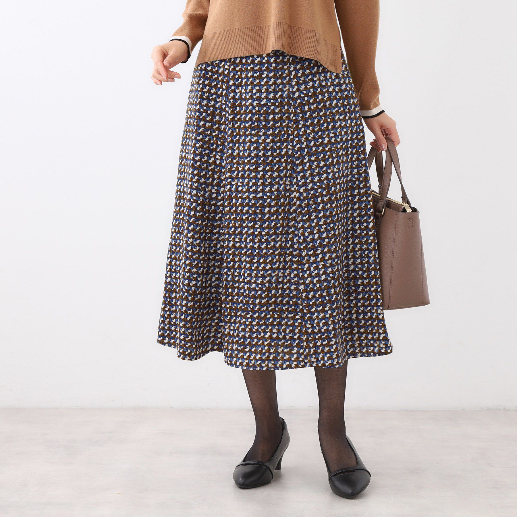 Reflect「【ニットスタイルが華やかに◎】チドリ風プリントフレアスカート」|スカート|ブルー(193)