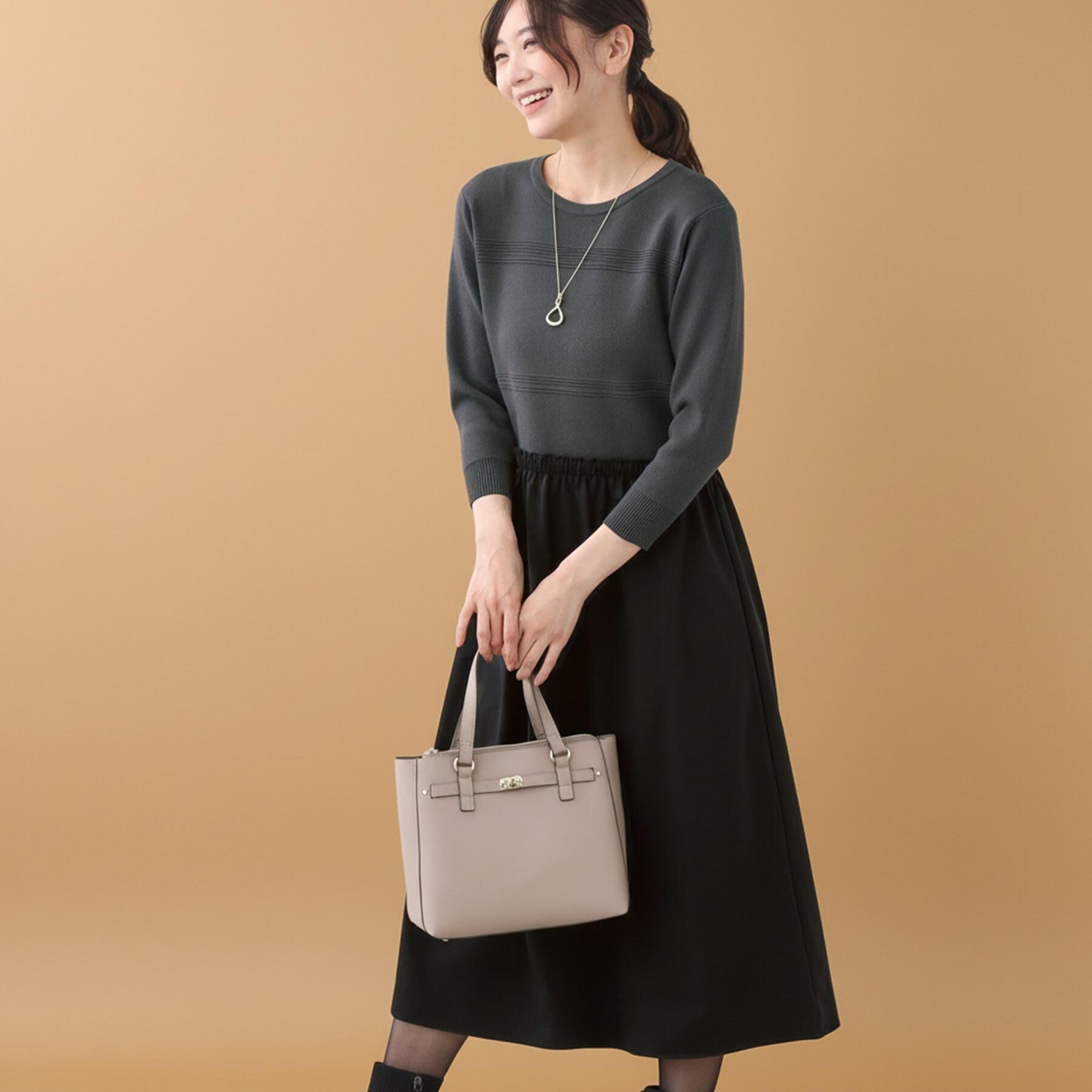 Reflect「【一枚で着映える◎／セットアップ可】ニット&times;タフタドッキングワンピース」|ワンピース|チャコールグレー(0