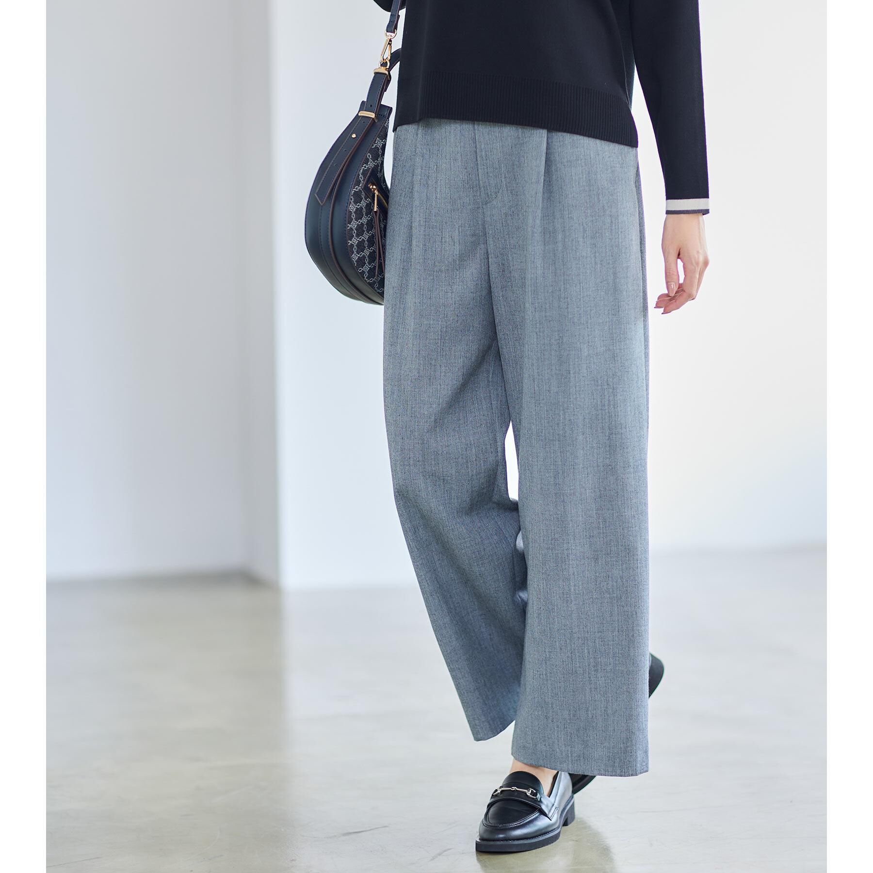 Reflect「【すっきりシルエット】ワイドクロップドパンツ」|その他|チャコールグレー(0