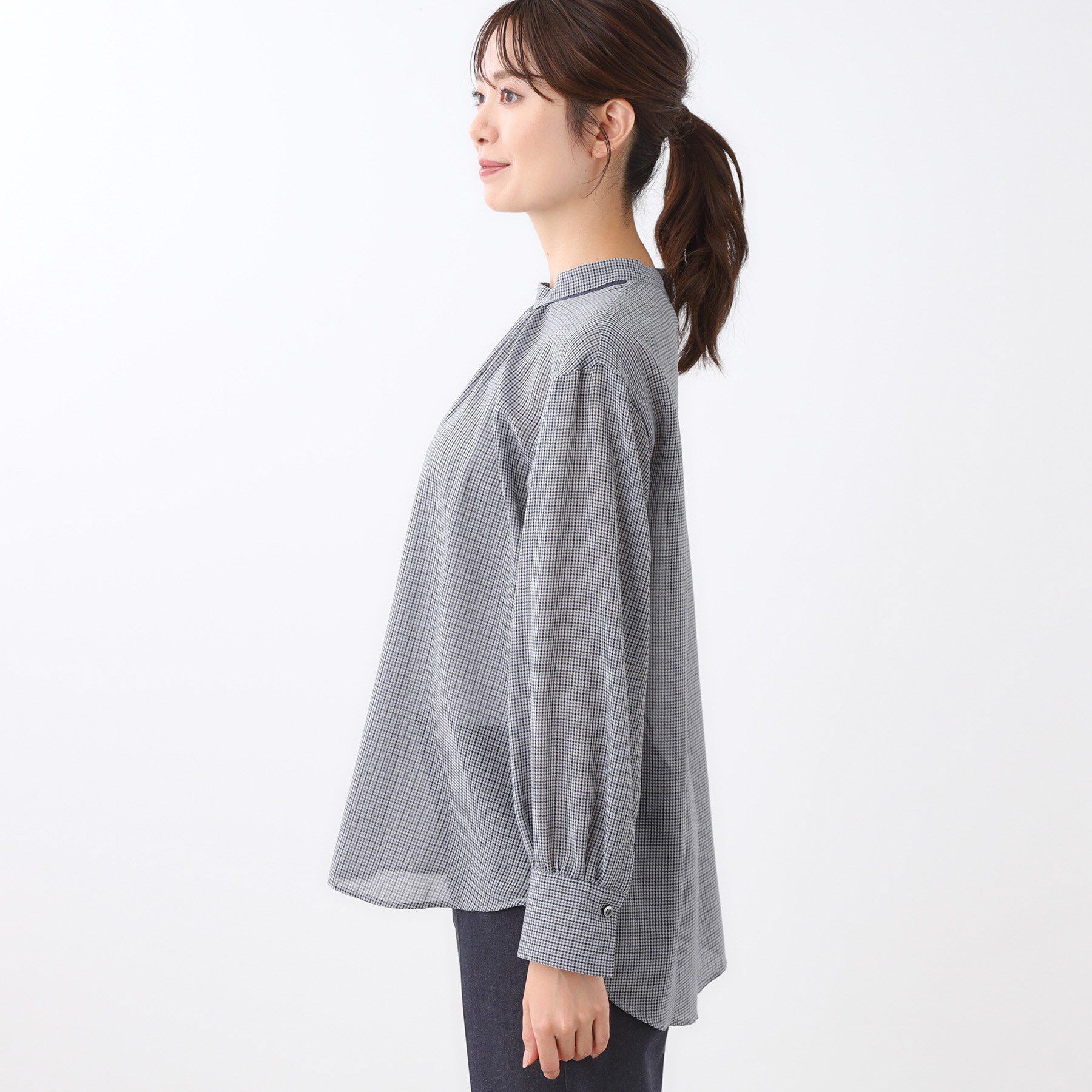 Reflect「【長め丈／ドライタッチ】ガンクラブチェック柄ブラウス」|シャツ・ブラウス|