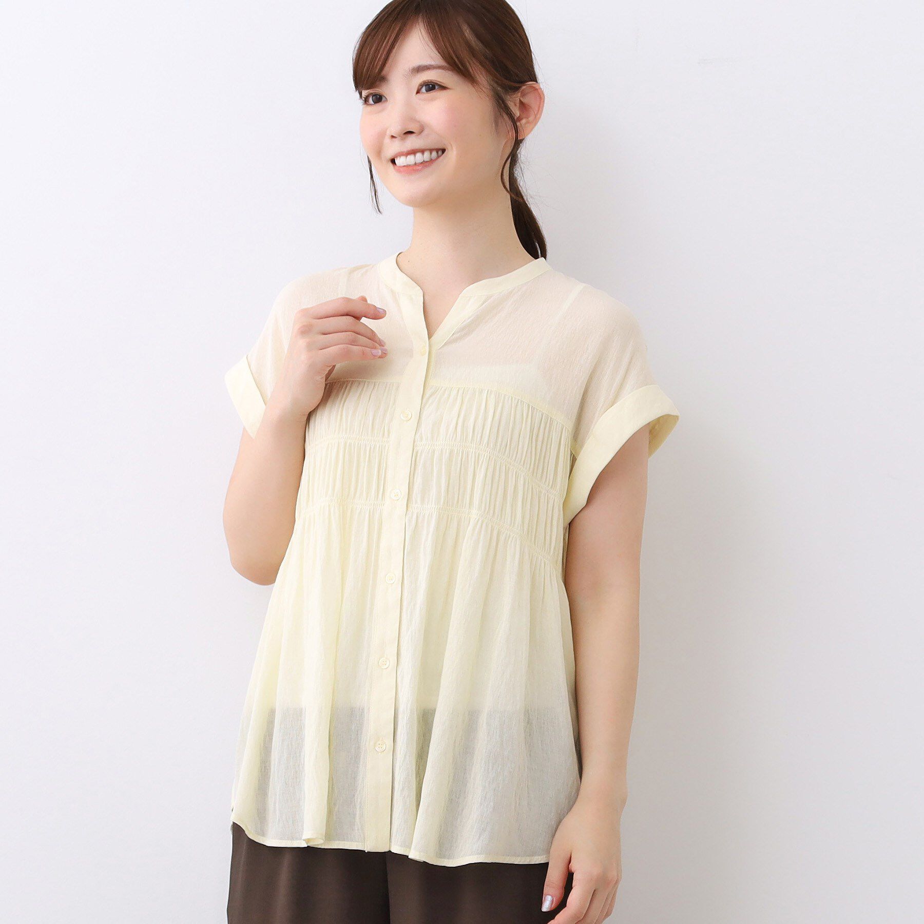 Reflect「【二の腕さりげなくカバー】シャーリングブラウス」|シャツ・ブラウス|