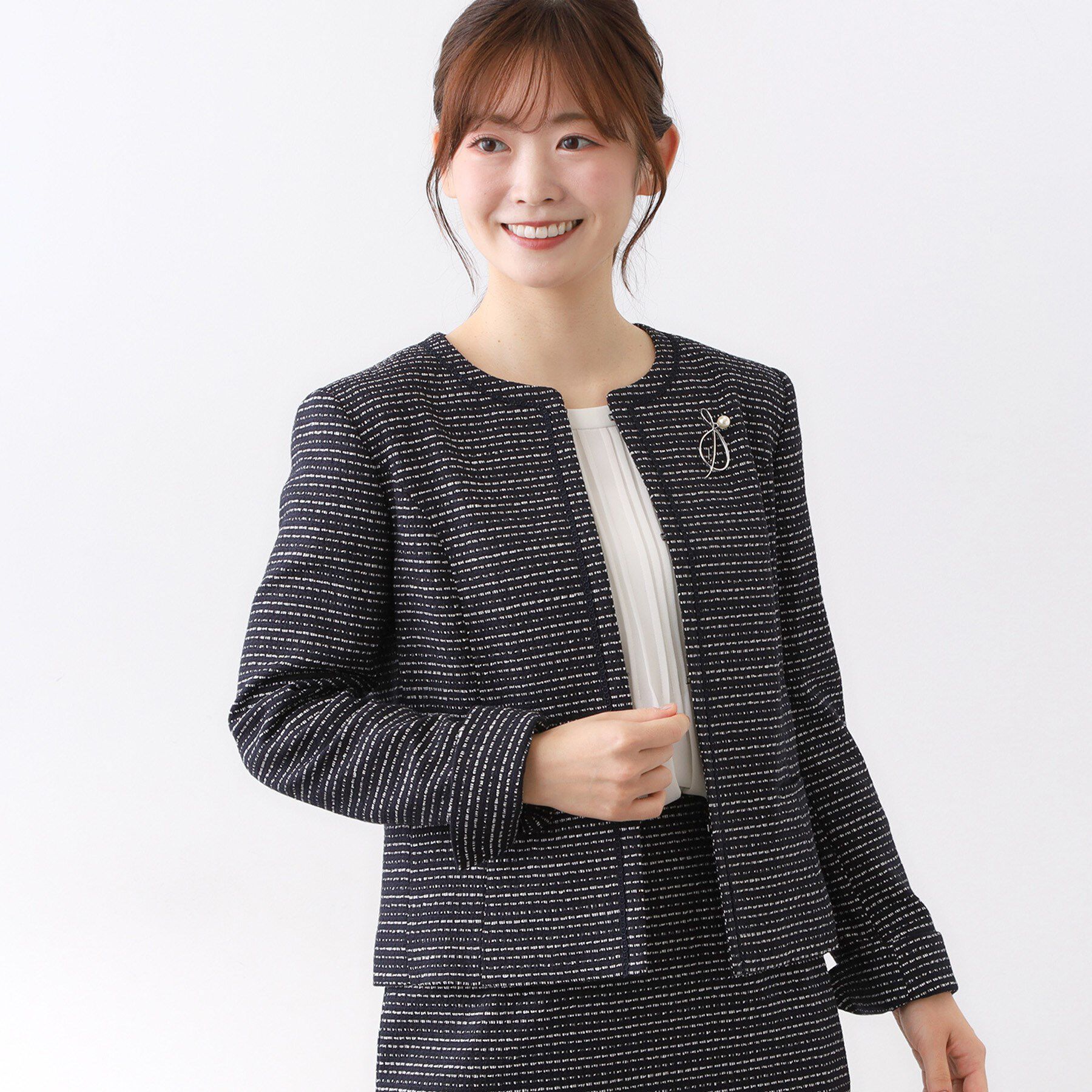 Reflect「【フォーマル／入卒／セットアップ可】ツイードジャケット」|ノーカラージャケット|ネイビー(394)