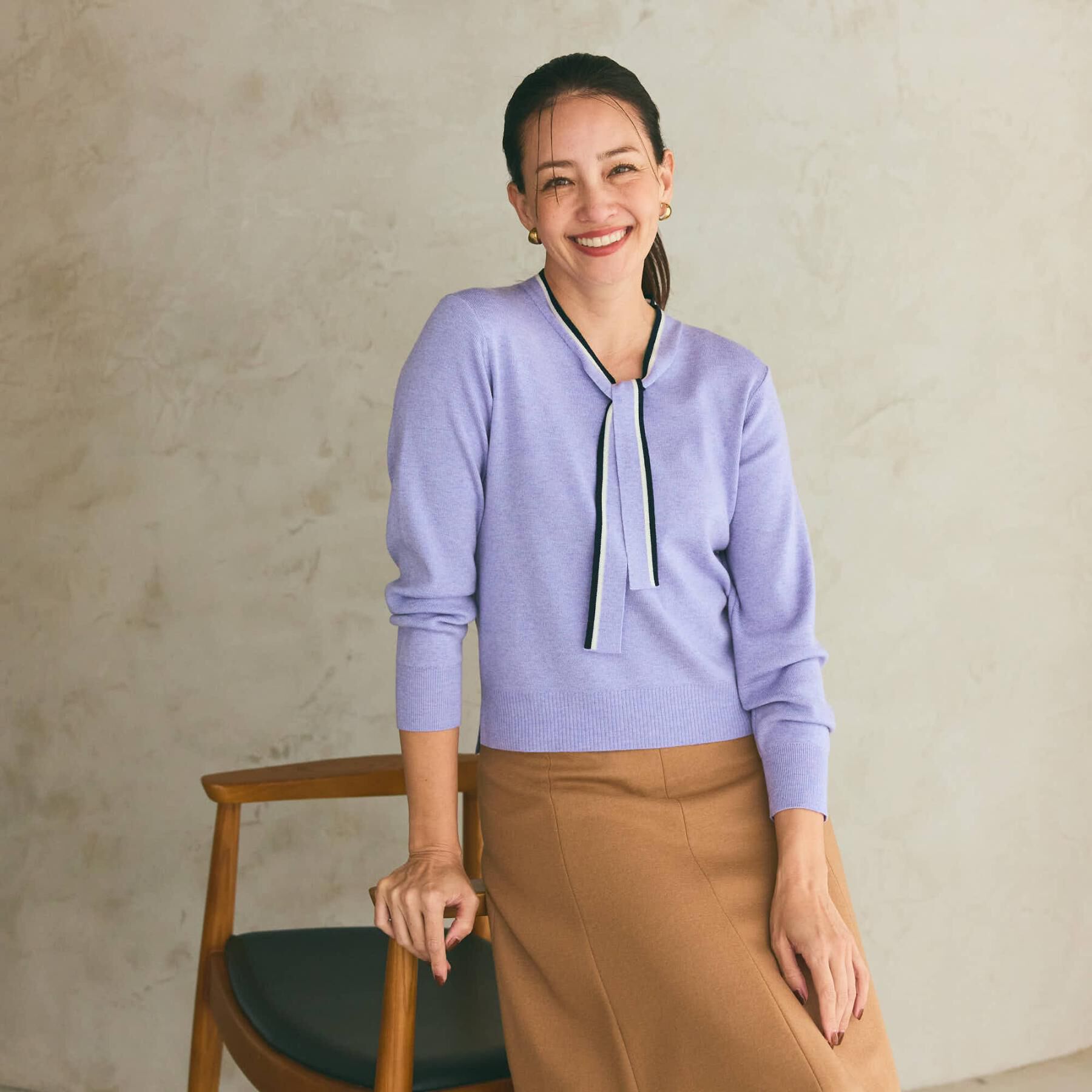 Reflect「【秋映え／なめらかな着心地】バイカラーボウタイ付きニット」|ニット・セーター|