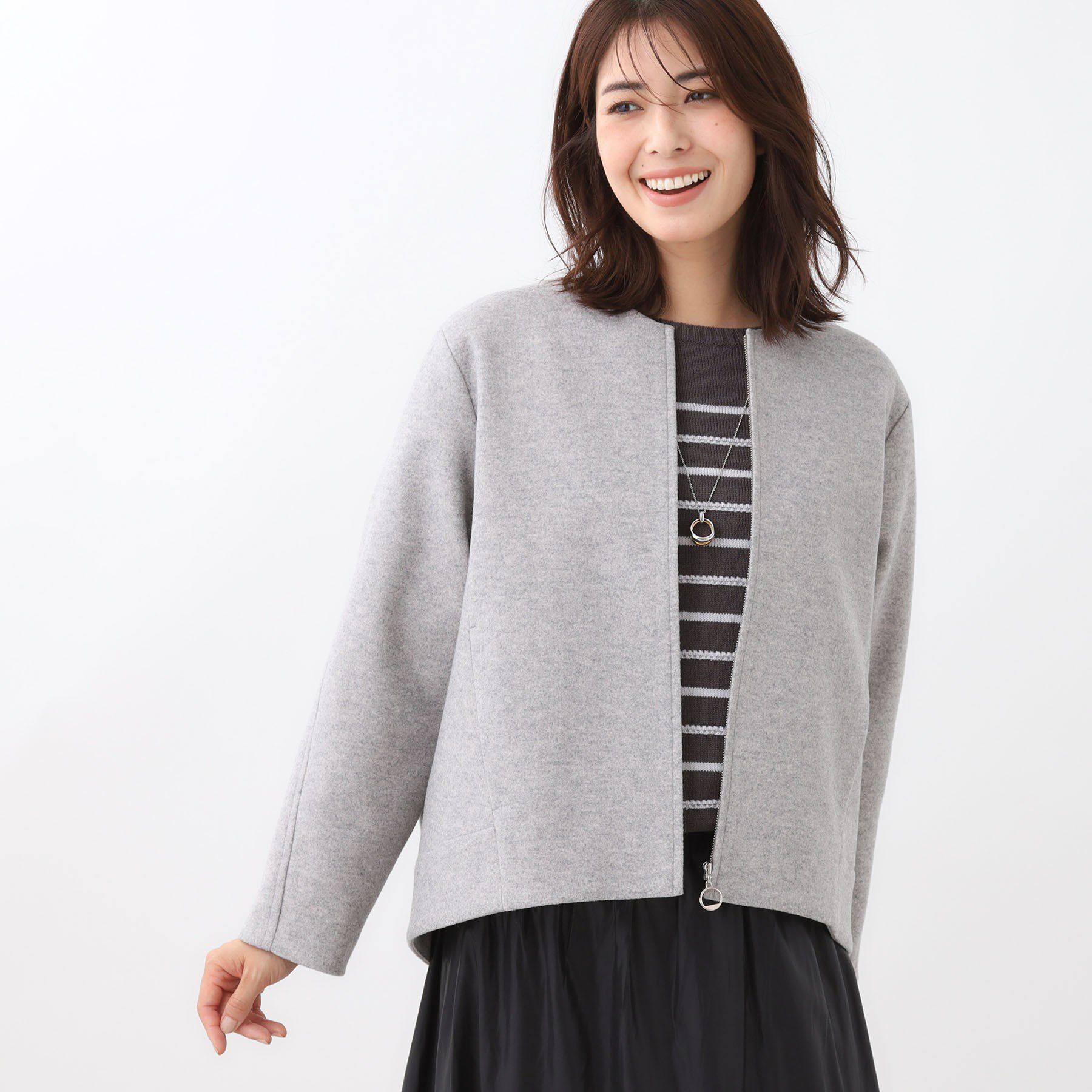 Reflect「【ゆったりシルエット】ジャージメルトンコクーンジャケット」|ノーカラーコート|