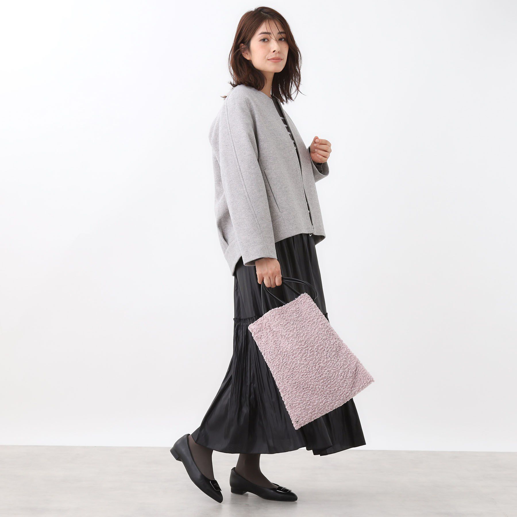 Reflect「【ゆったりシルエット】ジャージメルトンコクーンジャケット」|ノーカラーコート|