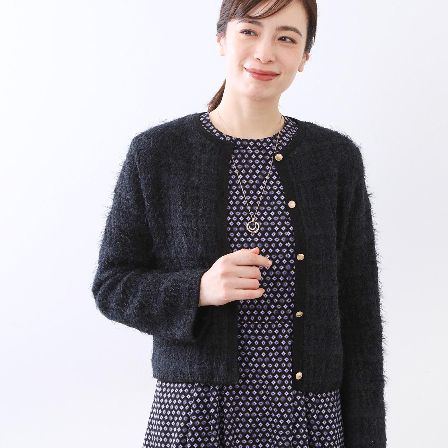 Reflect「【お食事会やお出かけに◎】ふんわりジャカード編みカーディガン」|カーディガン|ブラック(019)