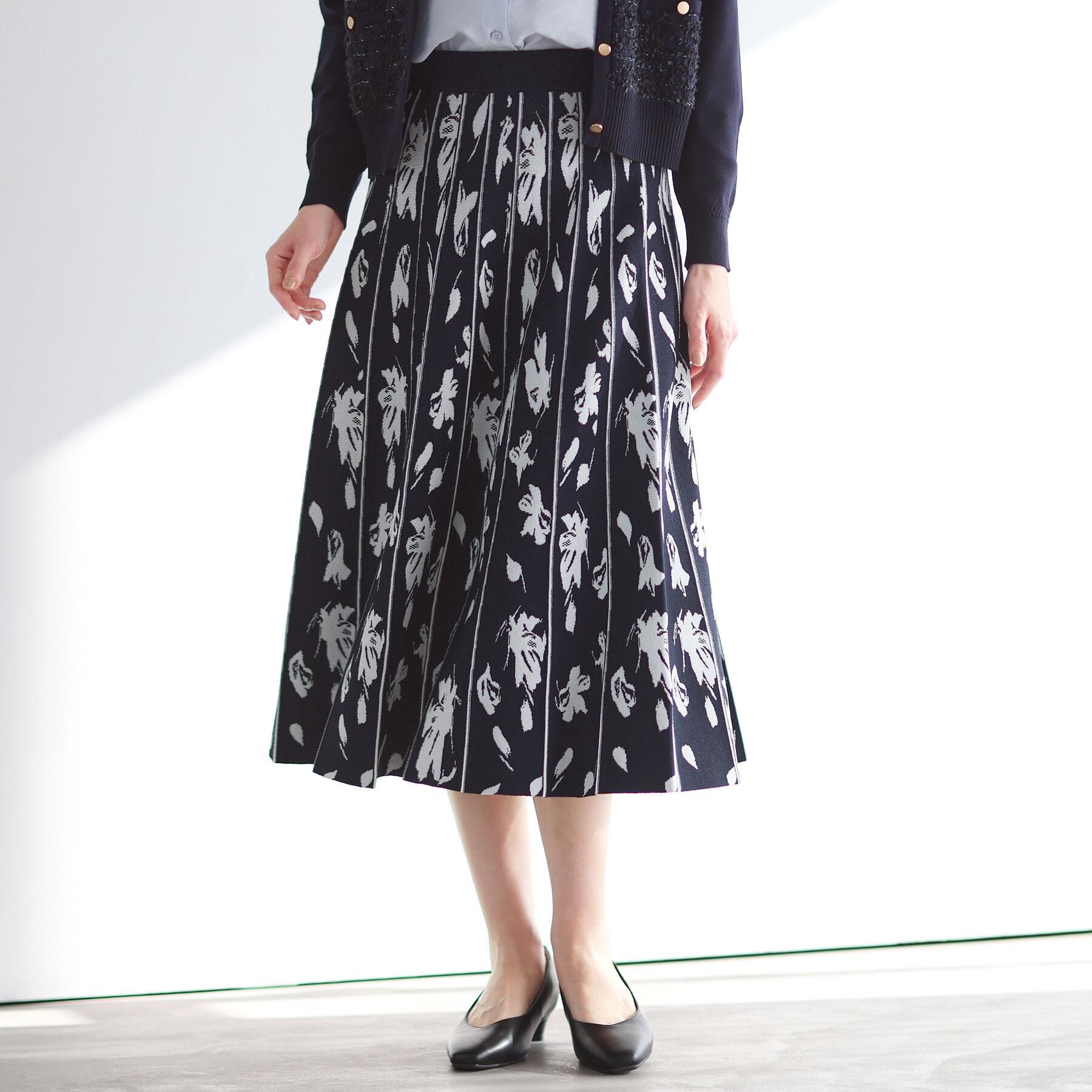 Reflect「【セットアップ可】ダブルジャカードニットフレアスカート」|スカート|ネイビー(494)