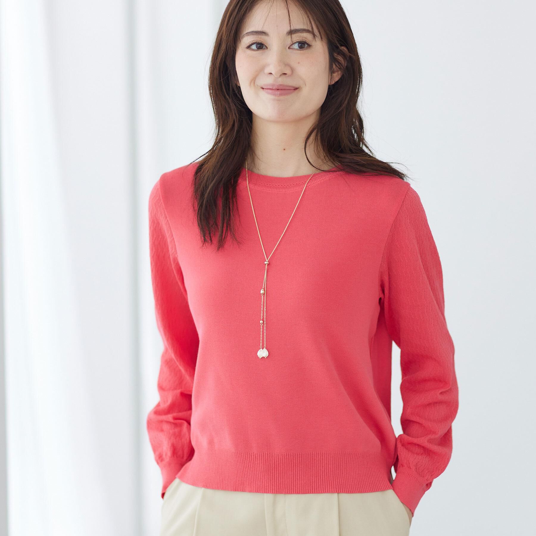 Reflect「透かしスリーブデザインハイゲージニット」|ニット・セーター|ピンク(073)