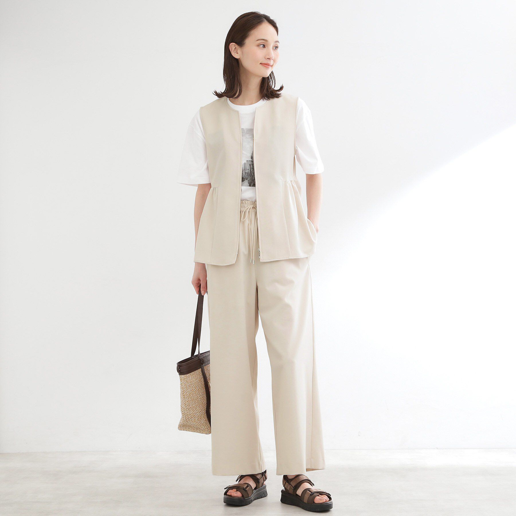 Reflect「【単品使い◎】ペプラムベスト＋リラクシーパンツセット」|スーツ|