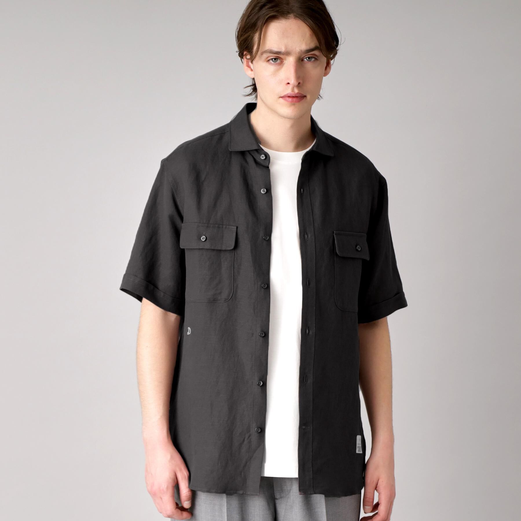 DRESSTERIOR「リネンレーヨン ハーフスリーブシャツ」|シャツ・ブラウス|ブラック(019)