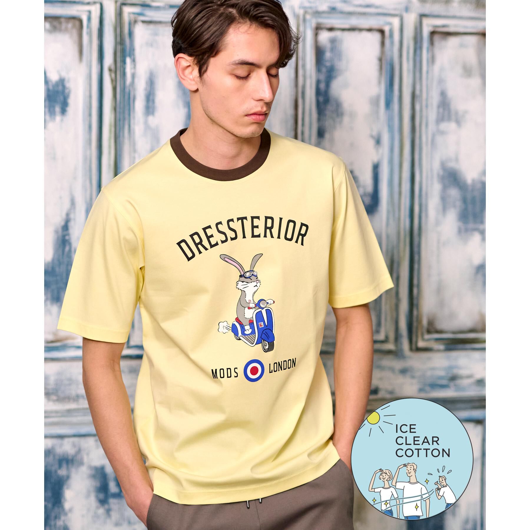 DRESSTERIOR「【接触冷感/抗菌防臭/消臭】ICE CLEAR COTTON ロンドンラビットTシャツ」|Tシャツ・カットソー|ライトイエロー(03