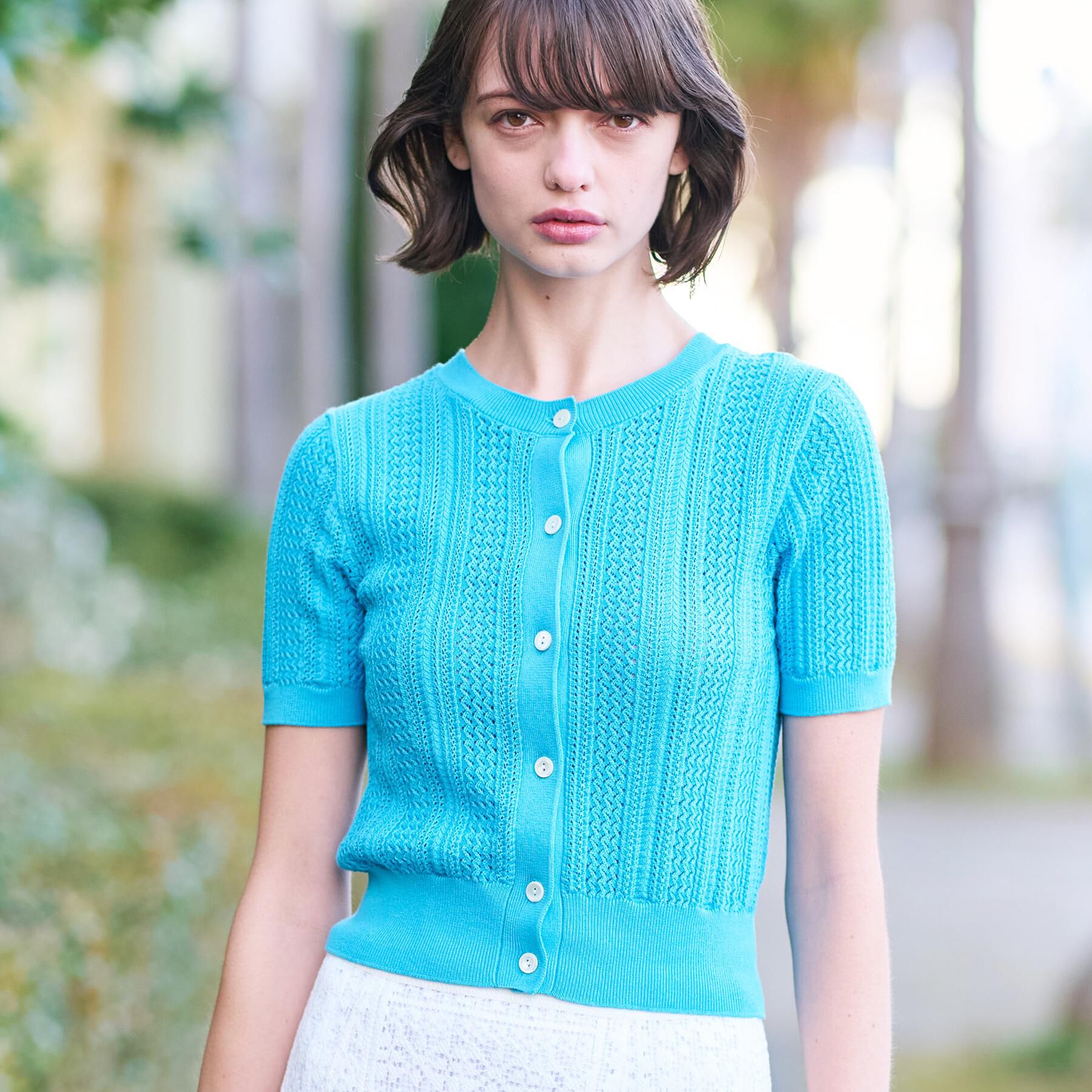 DRESSTERIOR「【前後2WAY/ショート丈】2WAYレースニット」|ニット・セーター|サックスブルー(09