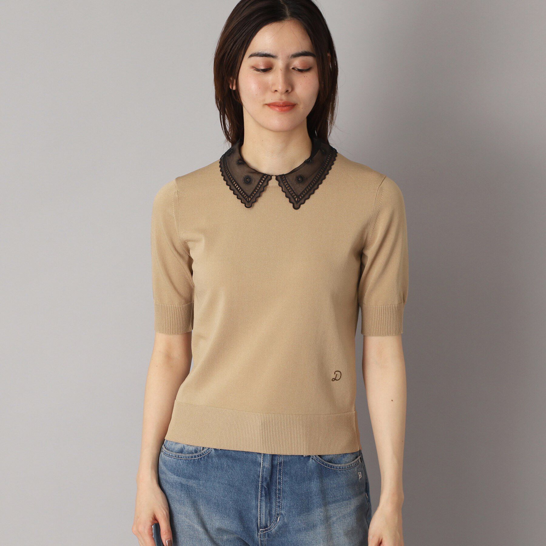 DRESSTERIOR「【洗える／2WAY】エンブロイダリーカラーニット」|ニット・セーター|