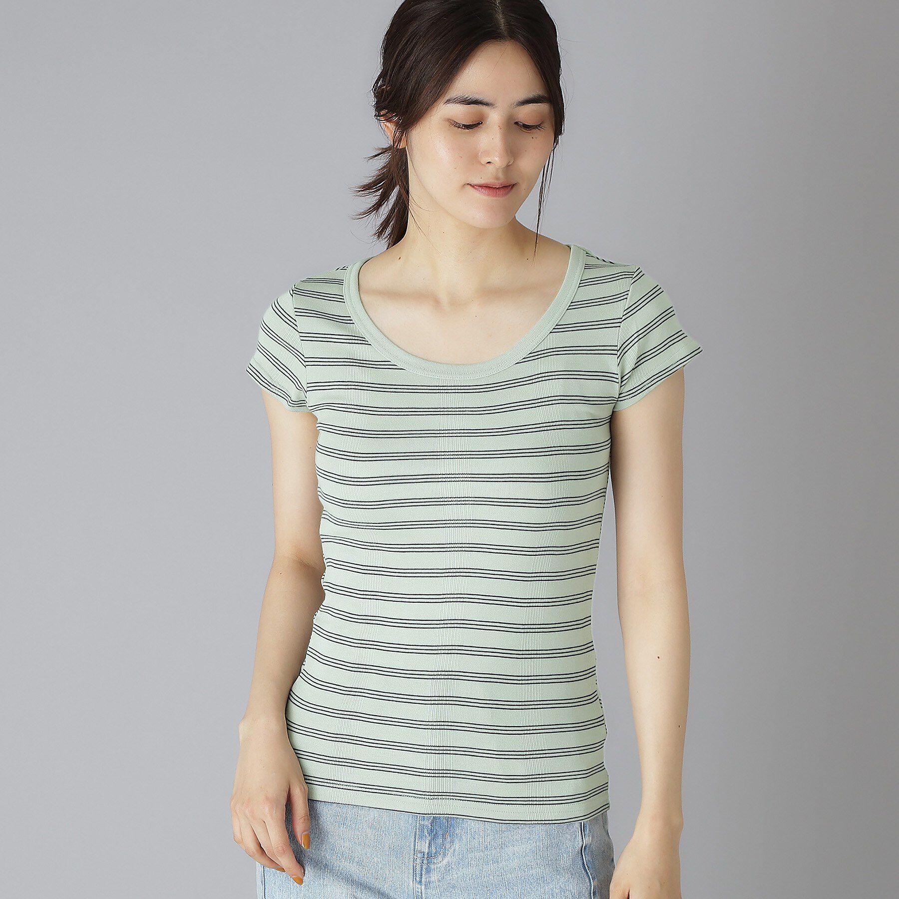 DRESSTERIOR「Robert．P．Miller（ロベルト・ピー・ミラー）パネルリブボーダーUネックTシャツ」|Tシャツ・カットソー|