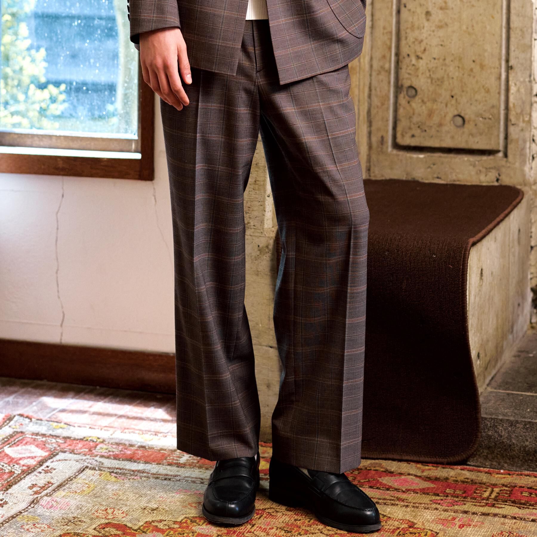 DRESSTERIOR「【セットアップ可】2WAYストレッチ チェック SET UP ワイドパンツ」|その他|モカブラウン(242