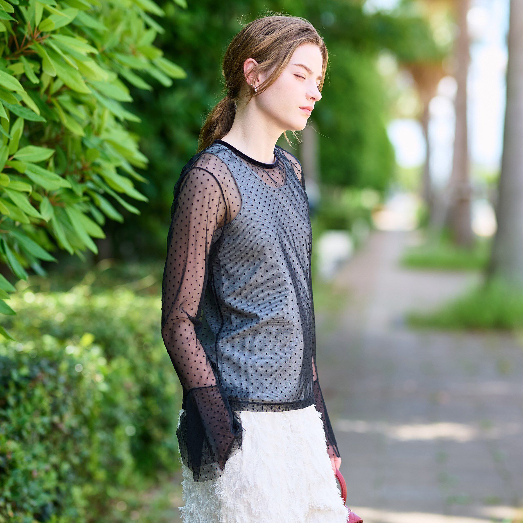 DRESSTERIOR「【洗える/シアー素材】シアードットベルスリーブカットソー」|Tシャツ・カットソー|