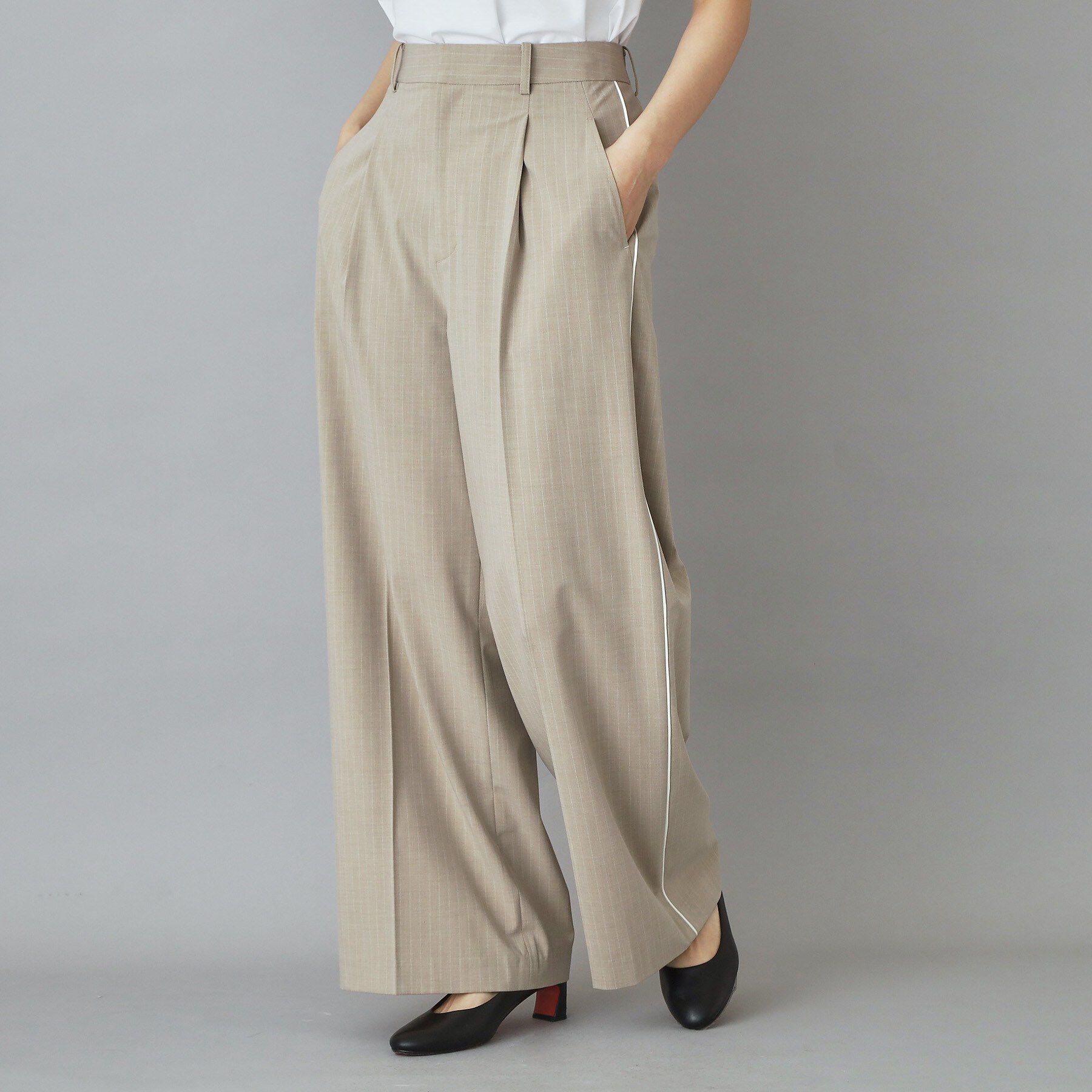 DRESSTERIOR「【セットアップ可】ストライプ2WAYストレッチ サイドラインパンツ」|その他|ベージュ(352)