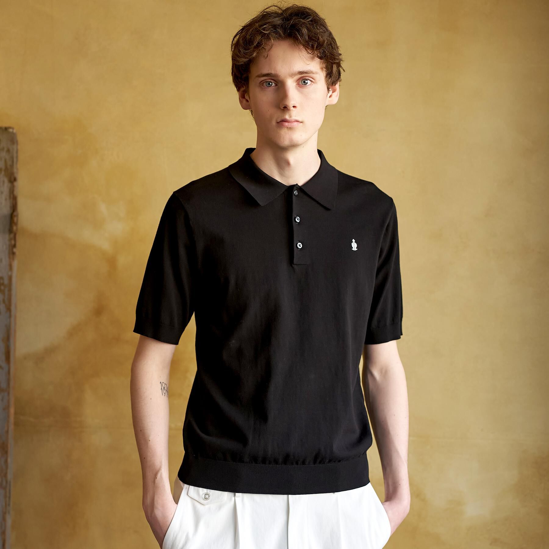 DRESSTERIOR「【ウォッシャブル】コットンシルク混 ニットポロシャツ」|ニット・セーター|ブラック(019)