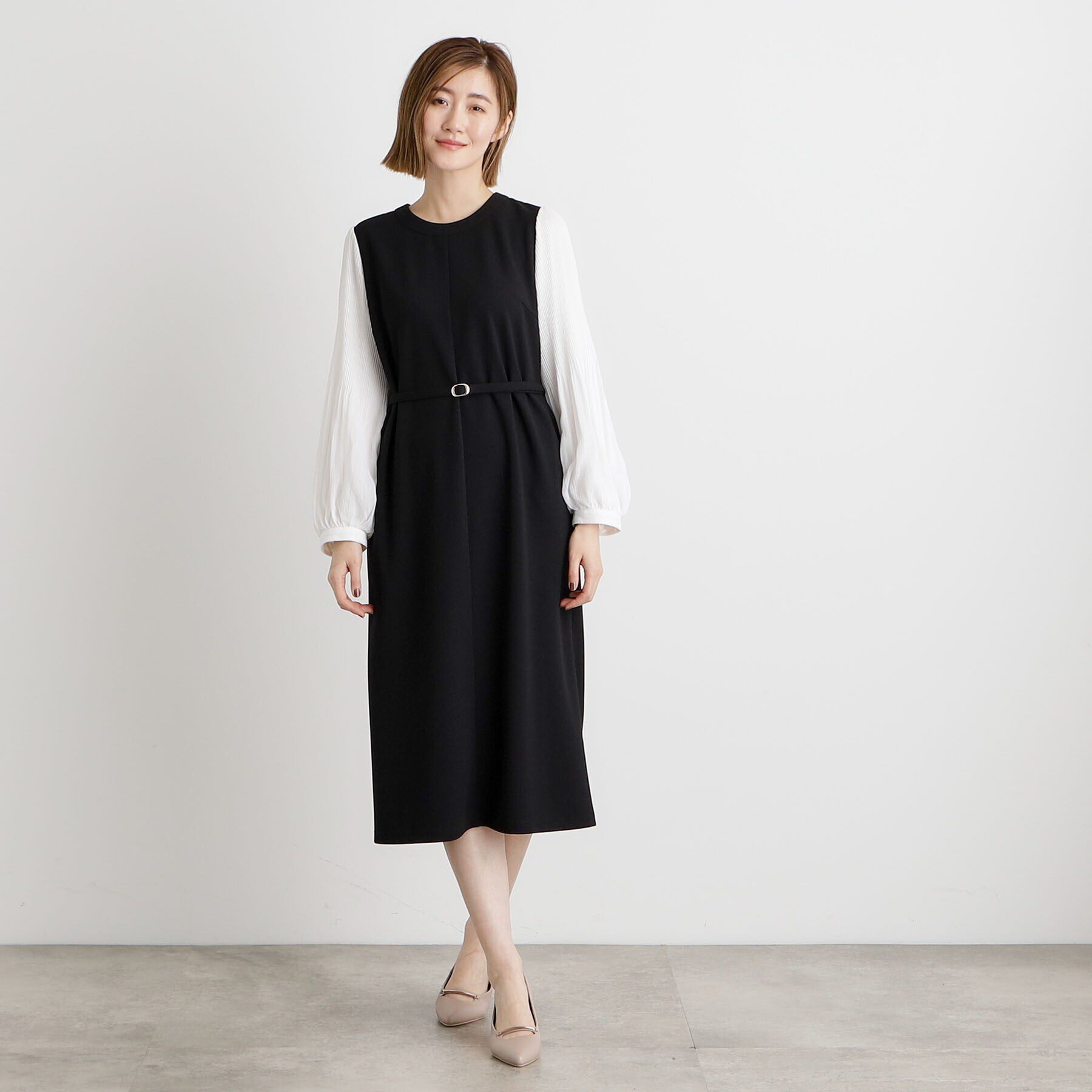 grove「ベルト付き袖プリーツサックワンピース」|ワンピース|