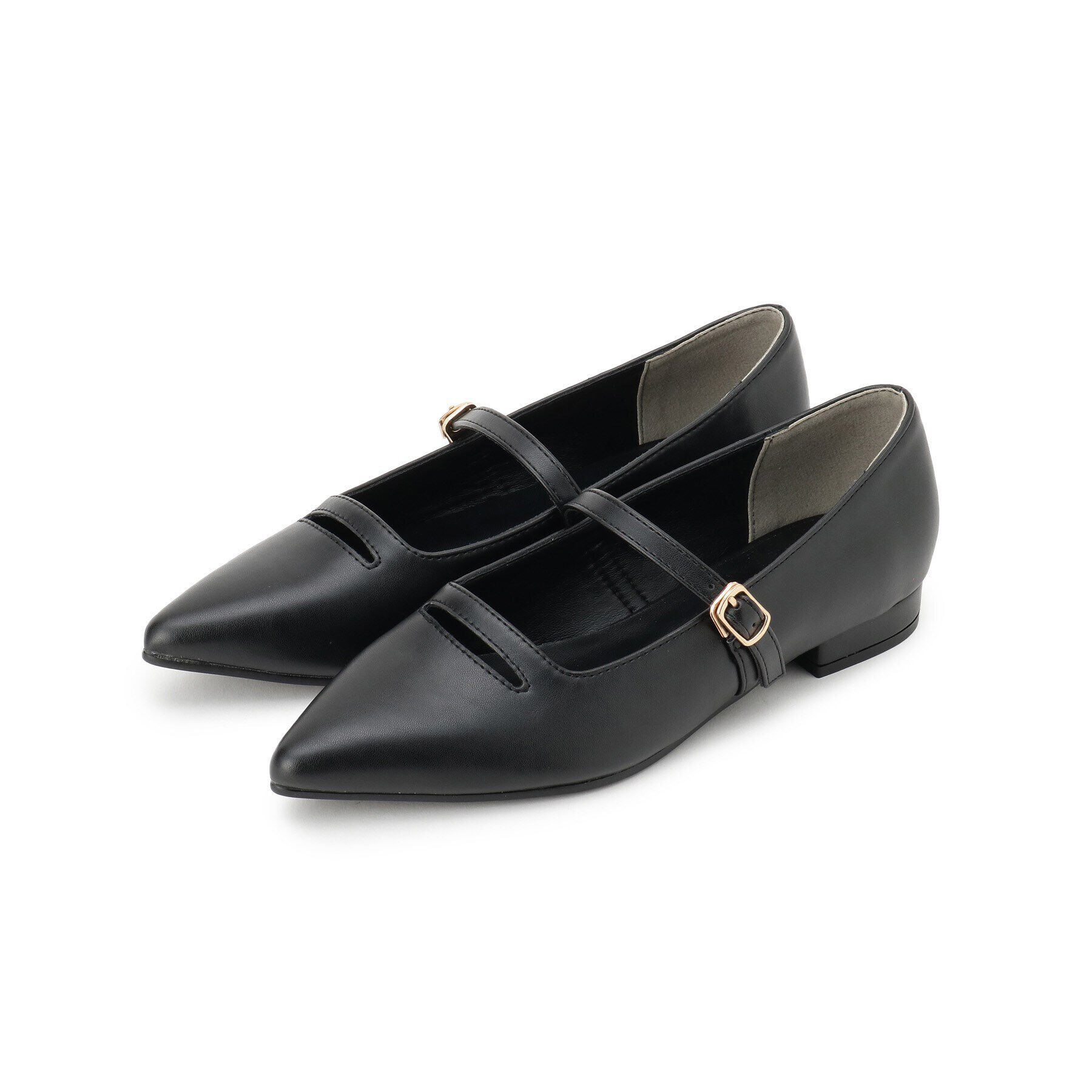 grove「【シャープなポインテッドトウ】スリットメリージェーンポインテッドトゥフラットパンプス」|その他|ブラック(019)