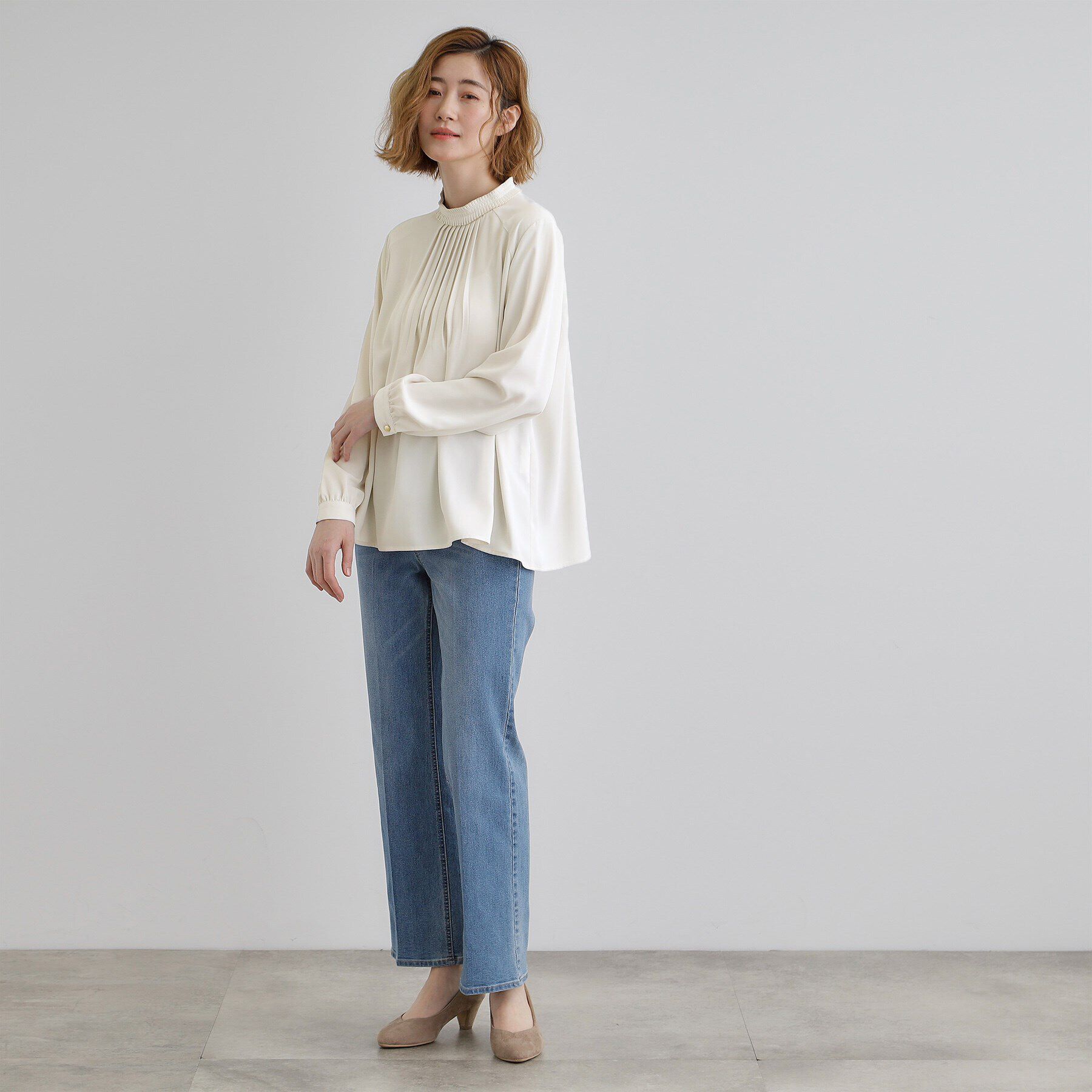 grove「【マシンウォッシュ／防シワ】プリーツネックブラウス」|シャツ・ブラウス|