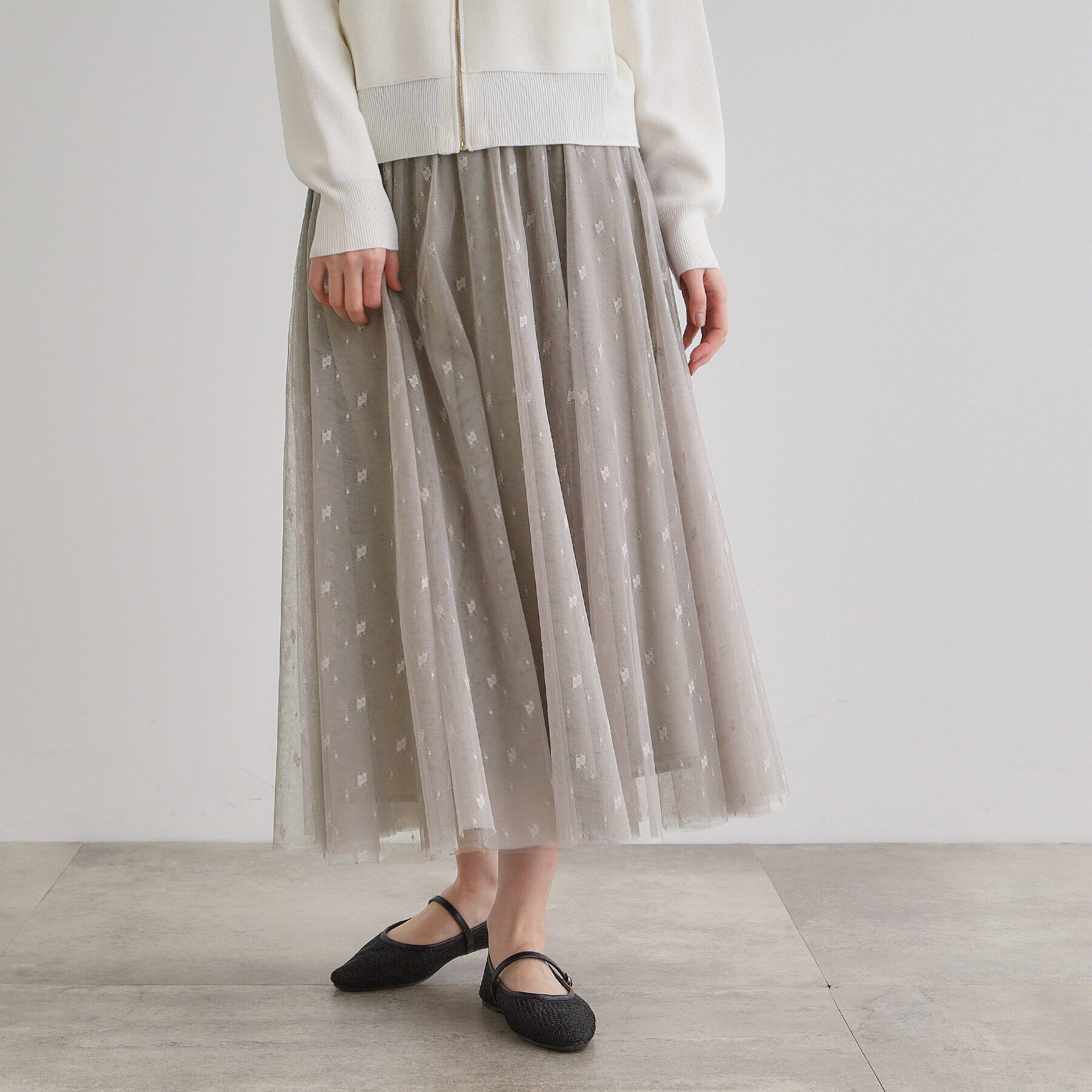 grove「幾何柄チュールスカート」|スカート|グレージュ(050)