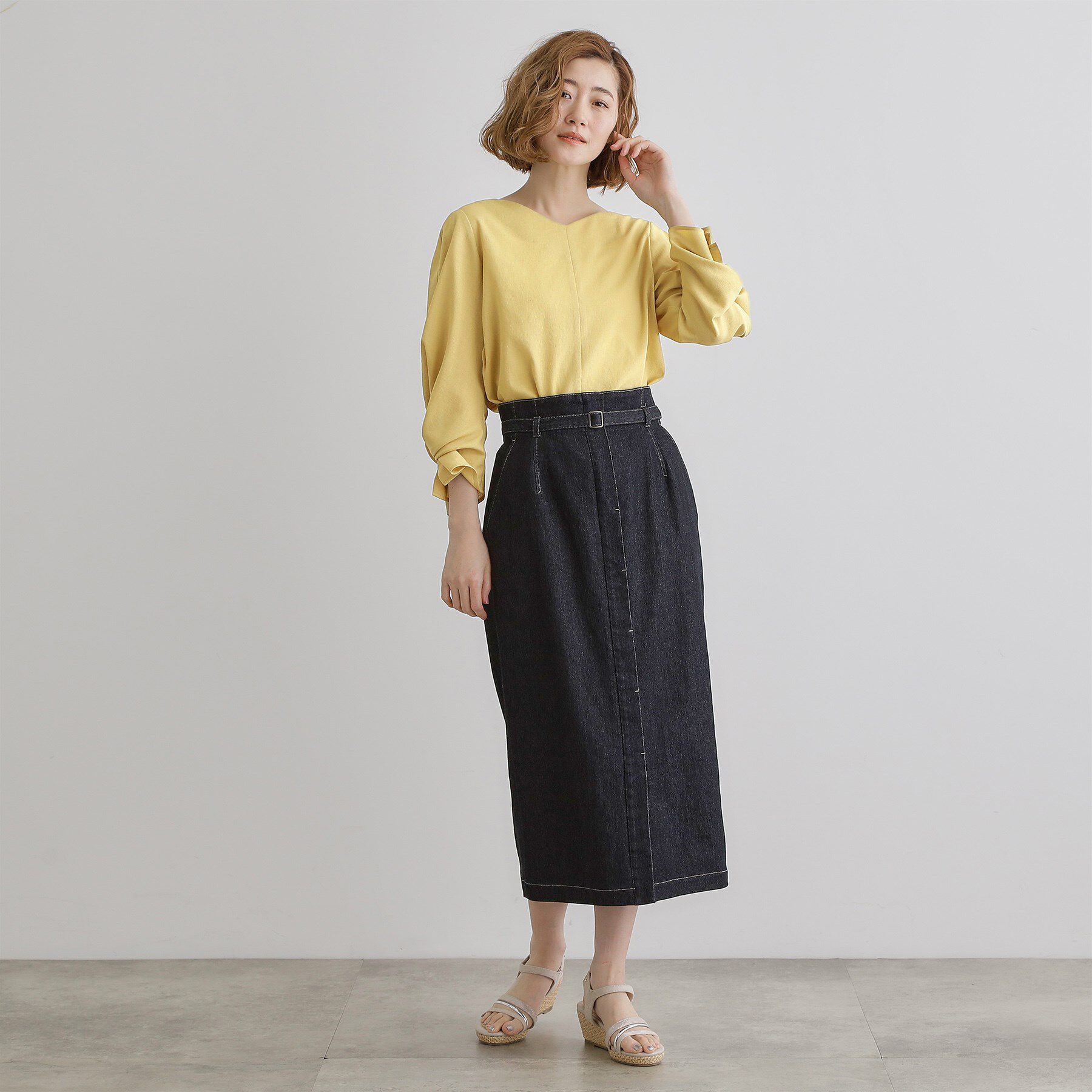 grove「【毎日着たい】麻調メッシュ袖コンシャスブラウス」|シャツ・ブラウス|