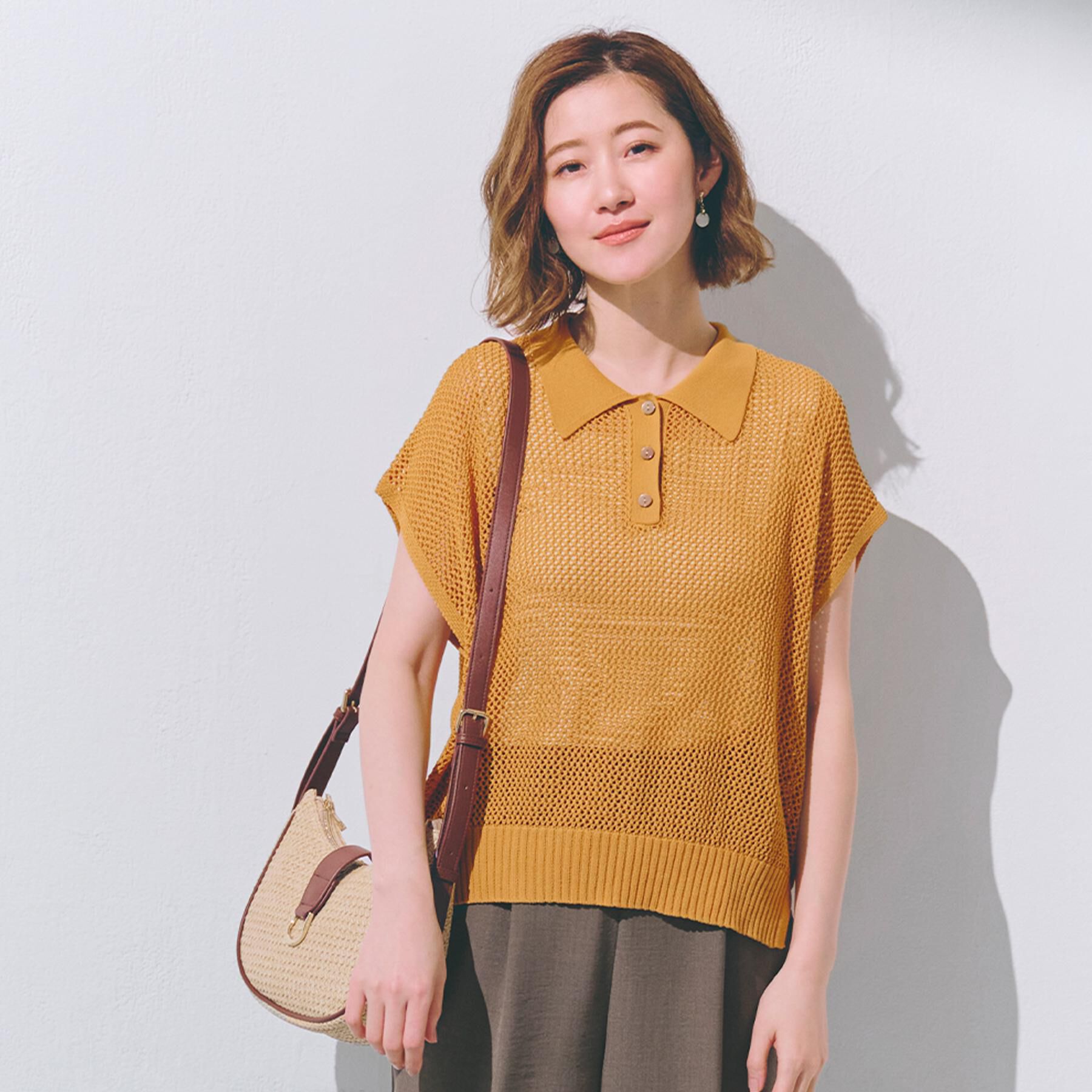 grove「取り入れるだけで旬顔 メッシュ編みポロニット」|ニット・セーター|オーク(034)