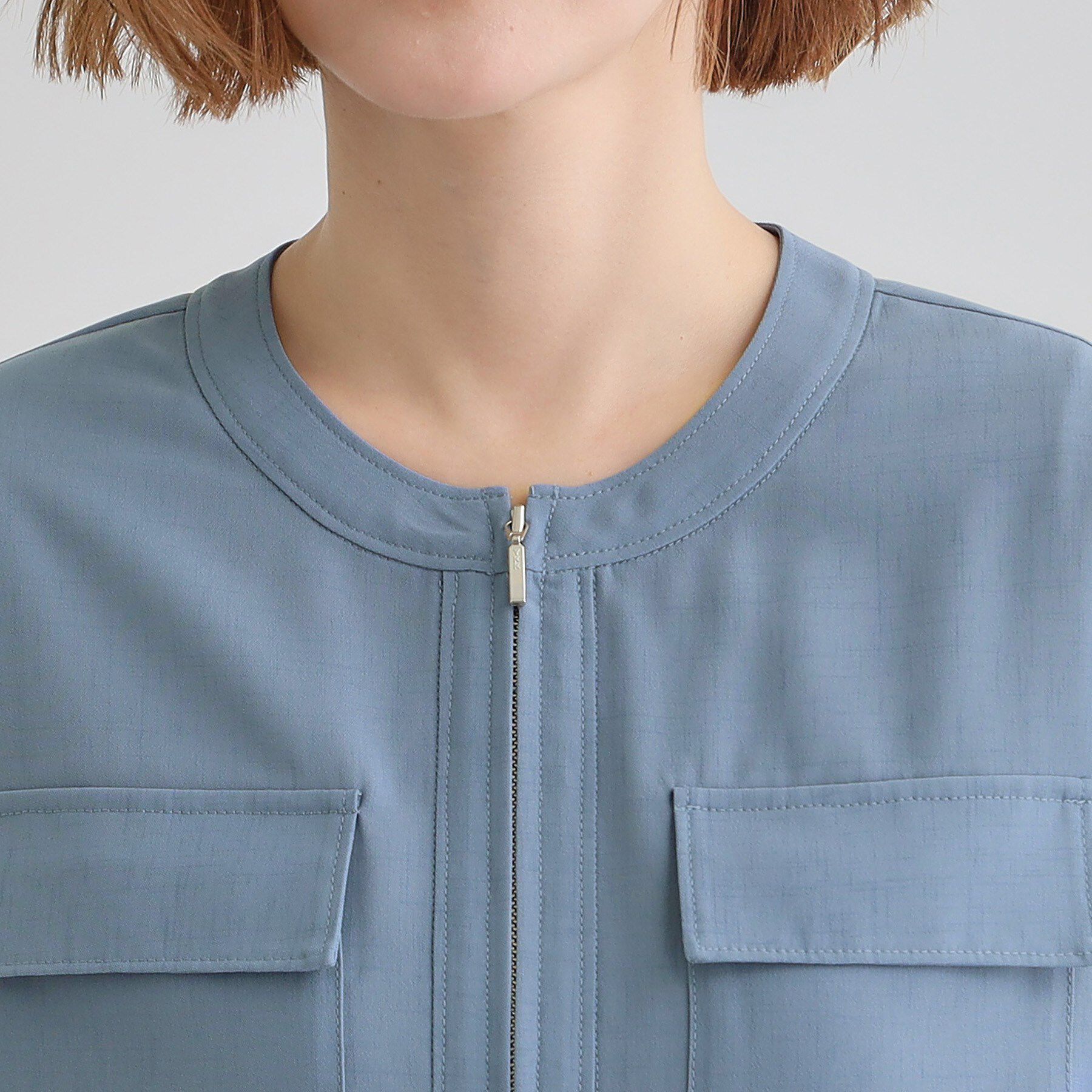 grove「麻調ノーカラーシアーブルゾン」|ブルゾン・スタジャン|