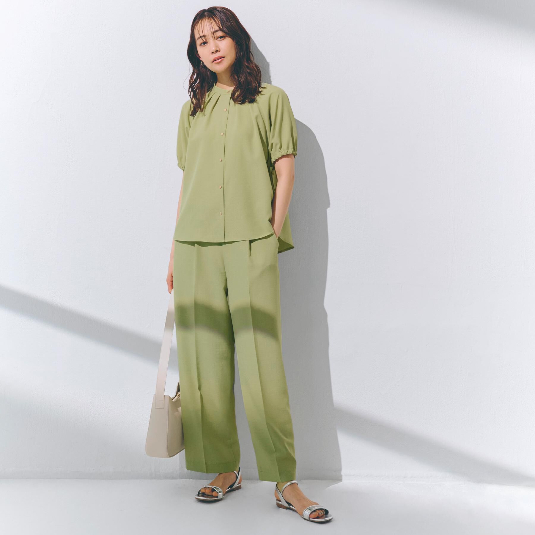 grove「【洗える・シワになりにくい】麻調センタープレスワイドパンツ」|その他|