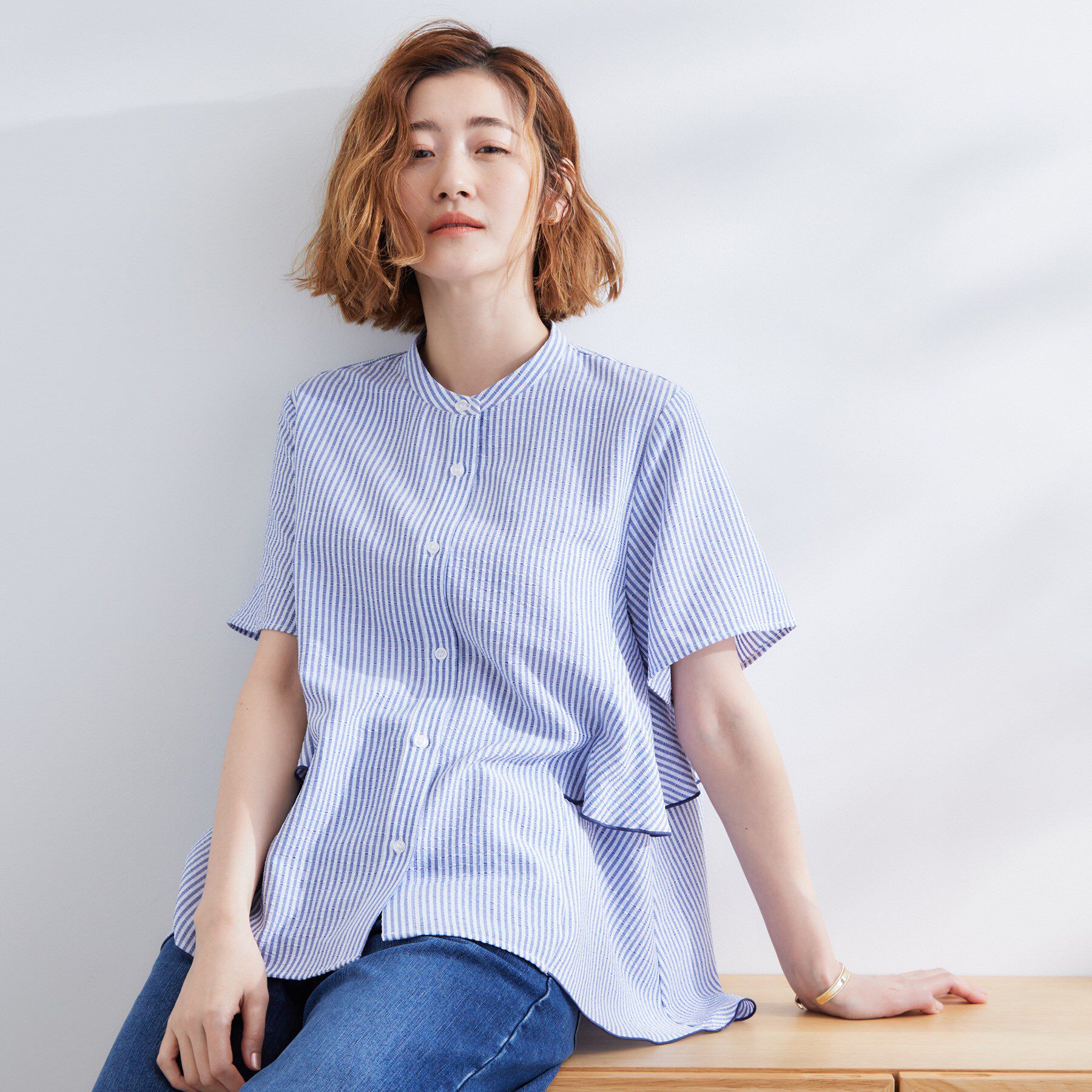 grove「【360&deg;抜かりない】ストライプアソートバックフレアブラウス」|シャツ・ブラウス|