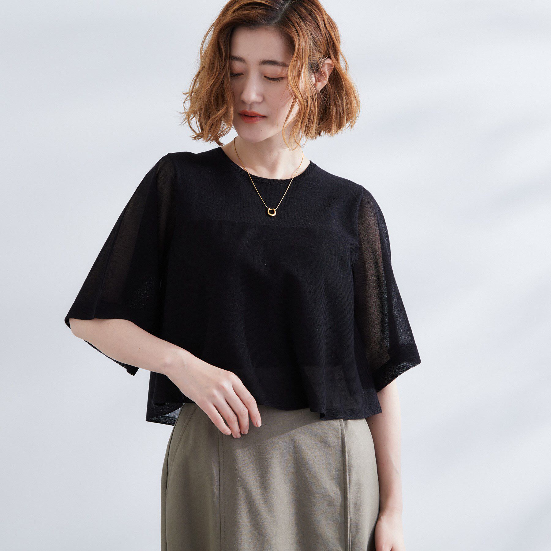 grove「シアーな軽やかさフロントシアーフレアニット」|ニット・セーター|