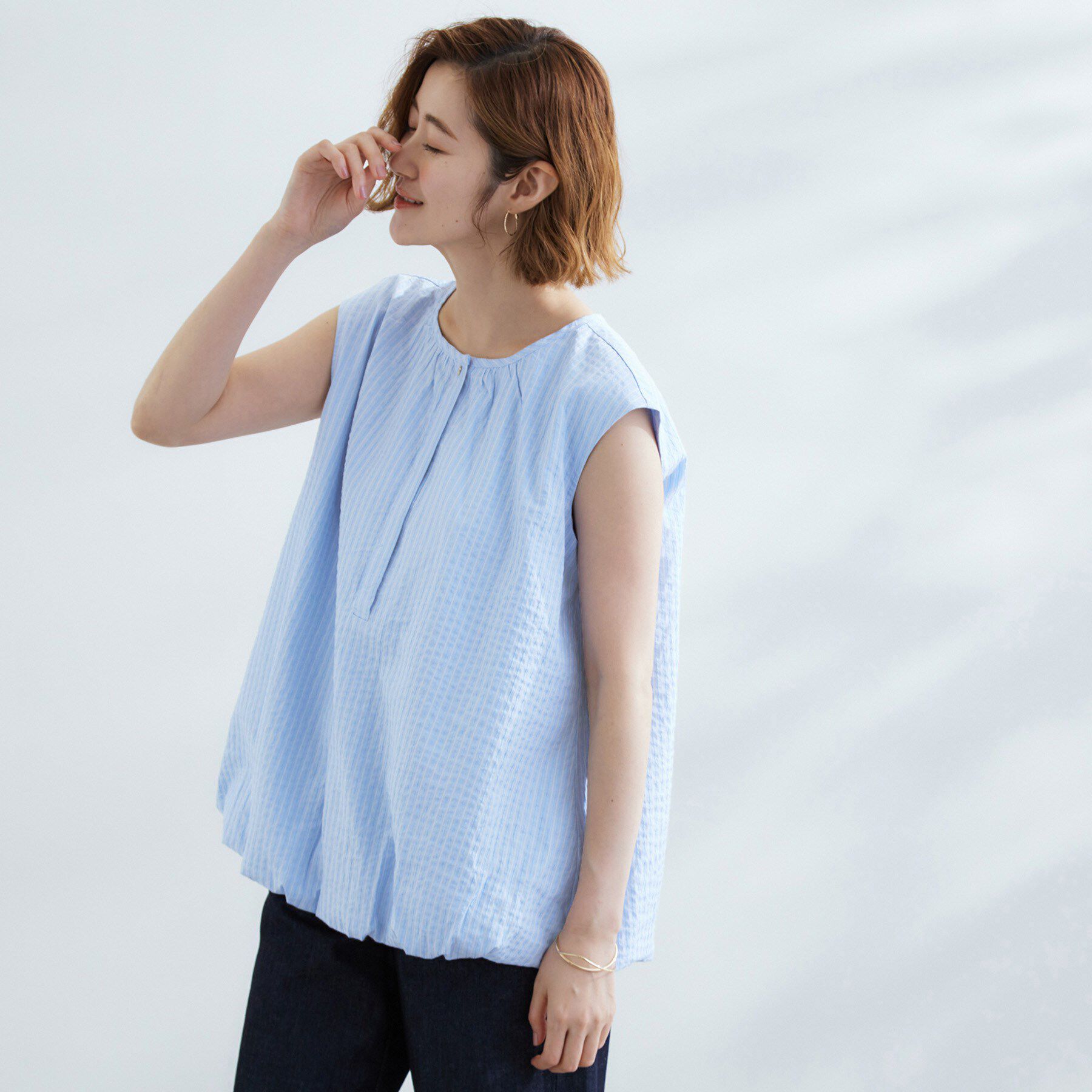 grove「裾のボリュームが今年気分　ストライプバルーンブラウス」|シャツ・ブラウス|