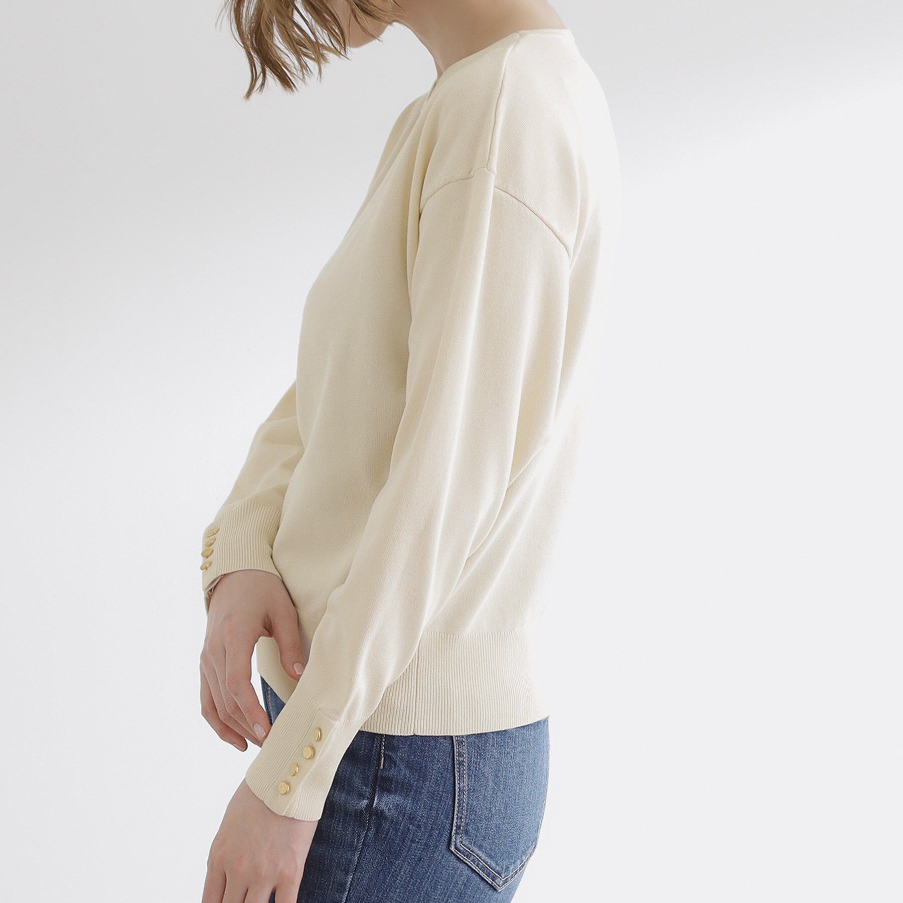 grove「ON/OFF毎日使える！袖口ボタンドロップショルダーニット」|ニット・セーター|