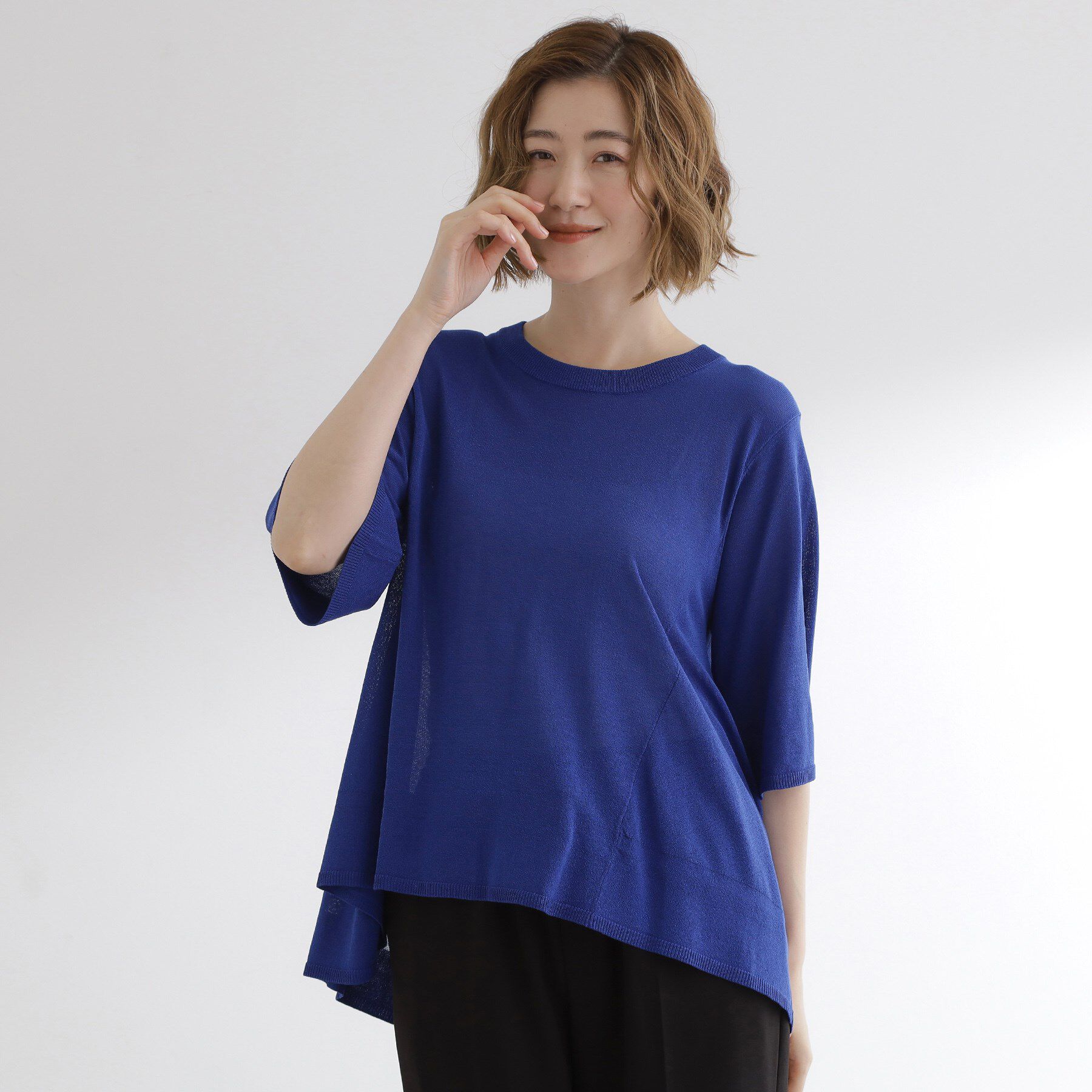 grove「涼やか体型カバー　配色シアーニットプルオーバー」|ニット・セーター|