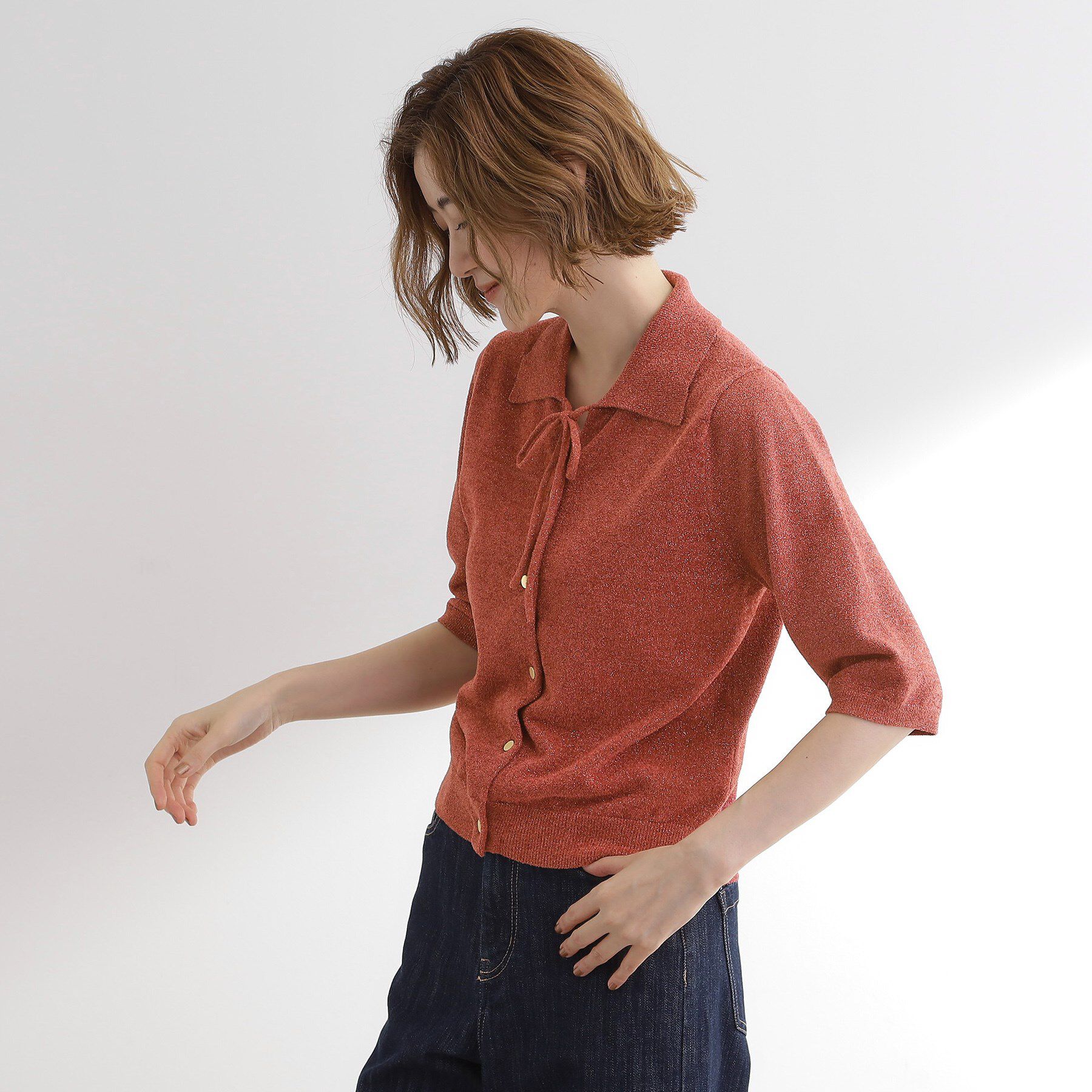 grove「華やぐラメモールで秋先取り　衿付きプルオーバーニット」|ニット・セーター|