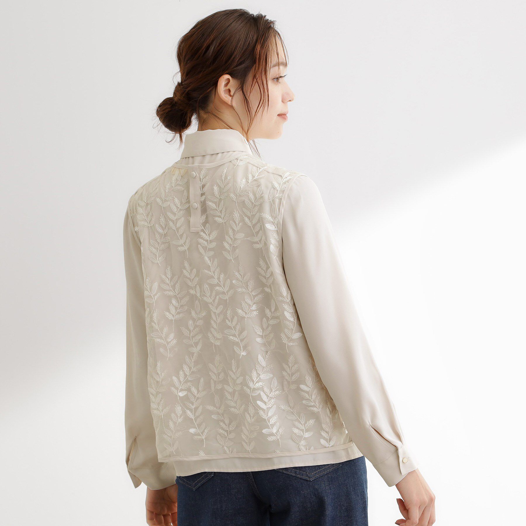 grove「リーフ刺繍スパンコールベスト＆ブラウスセット」|シャツ・ブラウス|