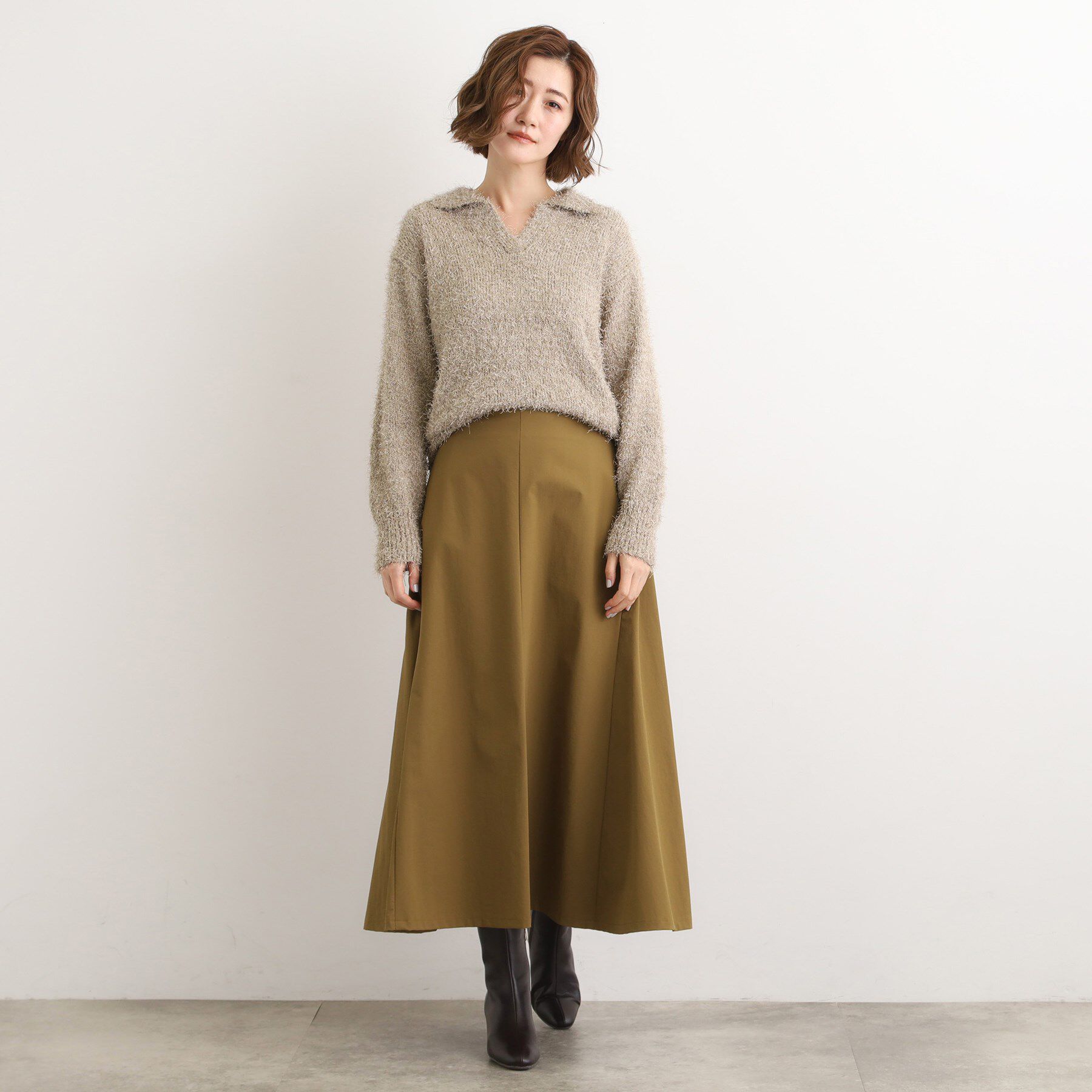 grove「【最終お値下げ！！】ラメフェザーヤーン オープンカラーニット」|ニット・セーター|