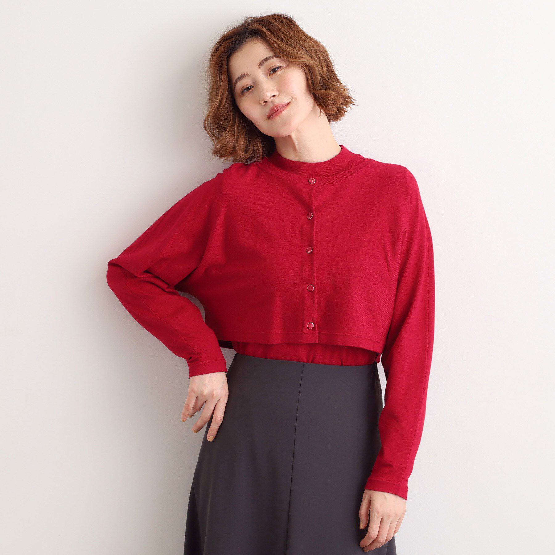 grove「【2WAY】ニット＆クロップドカーディガン」|その他|レッド(063)