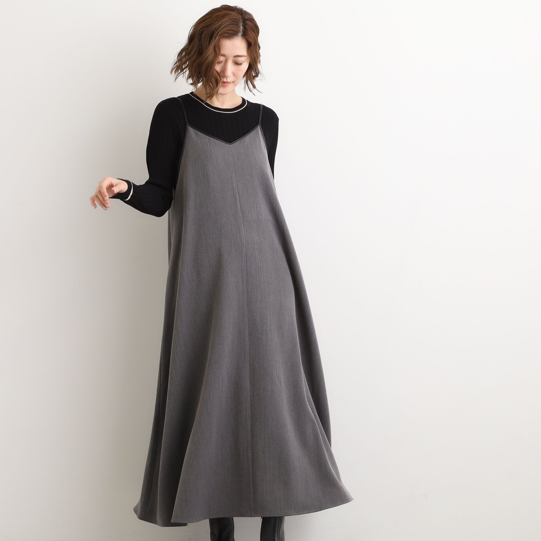 grove「【体型カバー/レイヤード】へリンボンキャミワンピース」|ワンピース|