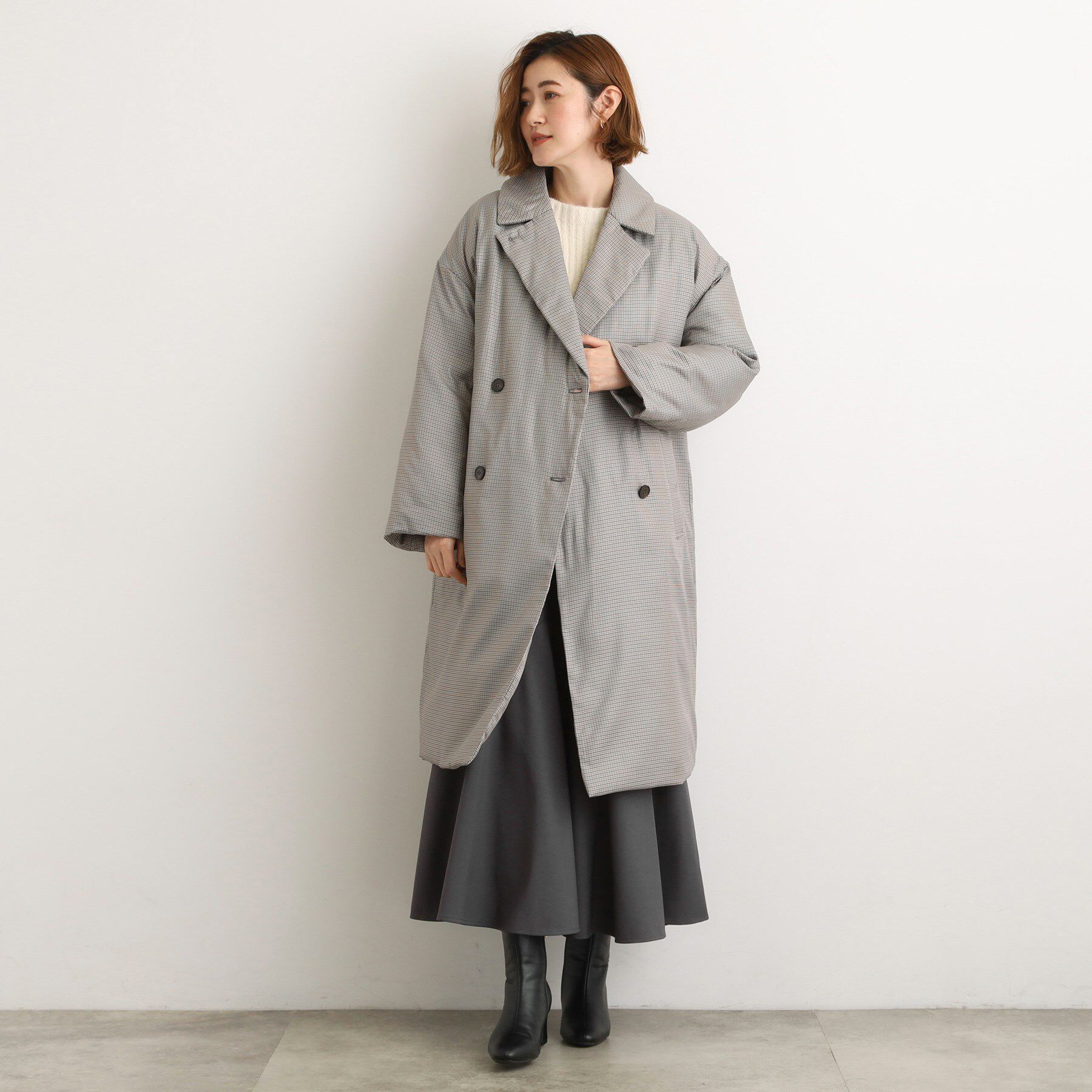 grove「すっきり見え、ステッチレス中綿コート」|ダウン|