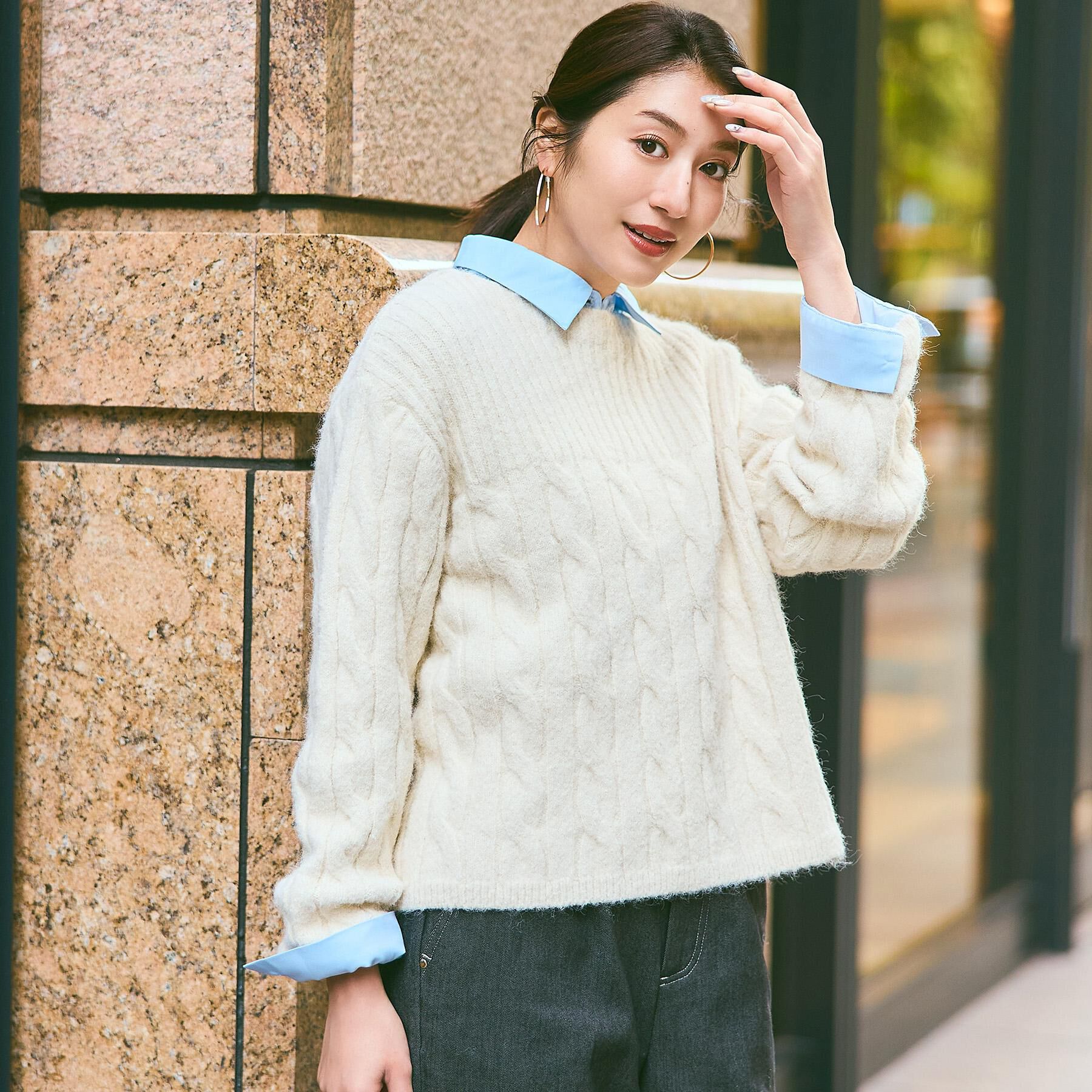 grove「ふんわり包み込む ケーブルボートネックニット」|ニット・セーター|